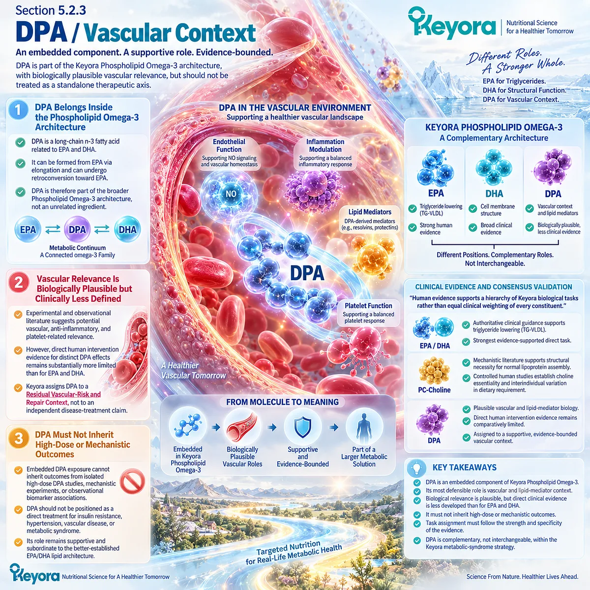 DPA supports vascular and lipid-mediator context within Phospholipid Omega-3, while limited direct human evidence defines the Keyora Residual Vascular-Risk and Repair Context. DPA supports vascular and lipid-mediator context within Phospholipid Omega-3, while limited direct human evidence defines the Keyora Residual Vascular-Risk and Repair Context.