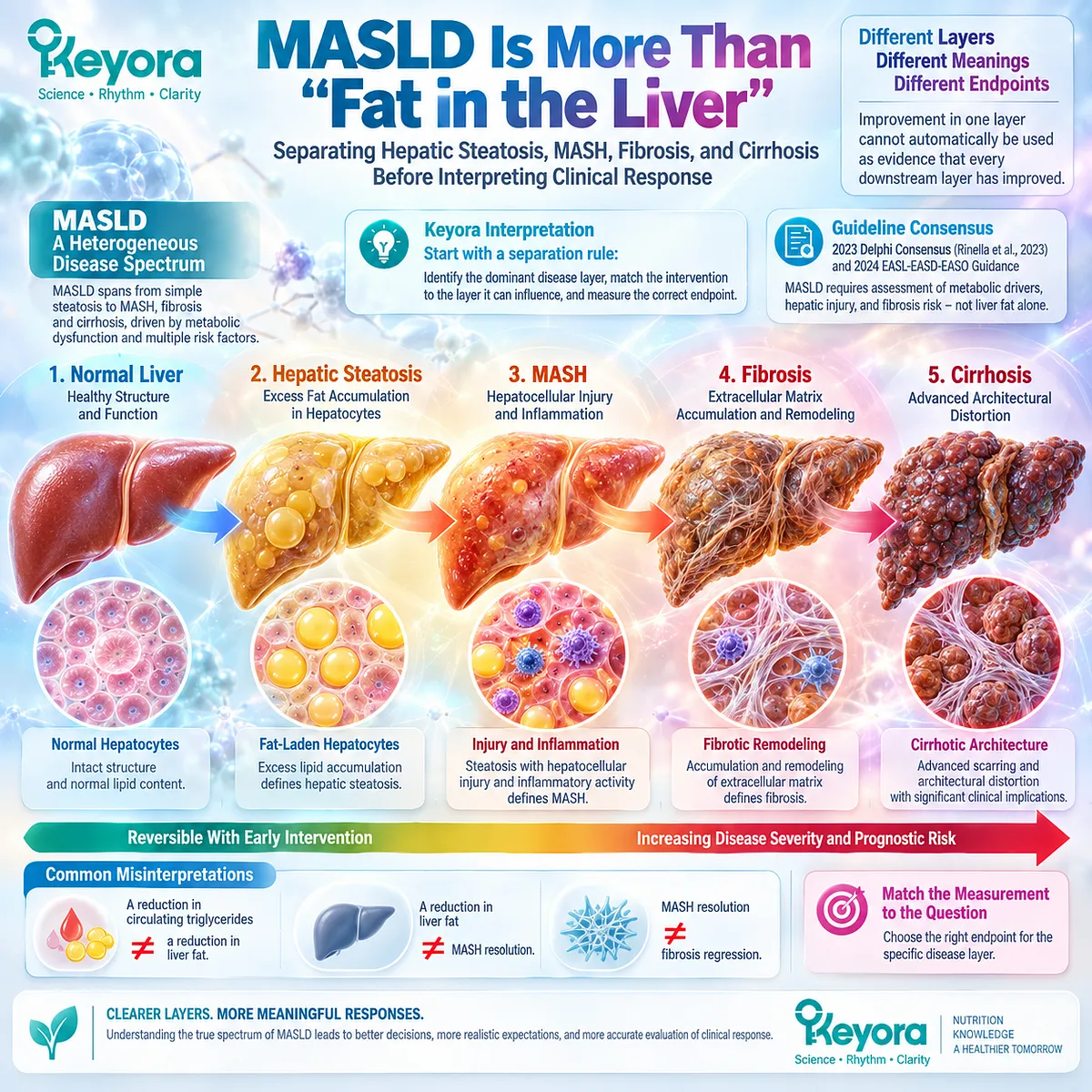 MASLD liver health separates hepatic steatosis, MASH, fibrosis, and cirrhosis endpoints to frame metabolic response through the Keyora Disease-Layer Separation Rule. MASLD liver health separates hepatic steatosis, MASH, fibrosis, and cirrhosis endpoints to frame metabolic response through the Keyora Disease-Layer Separation Rule.
