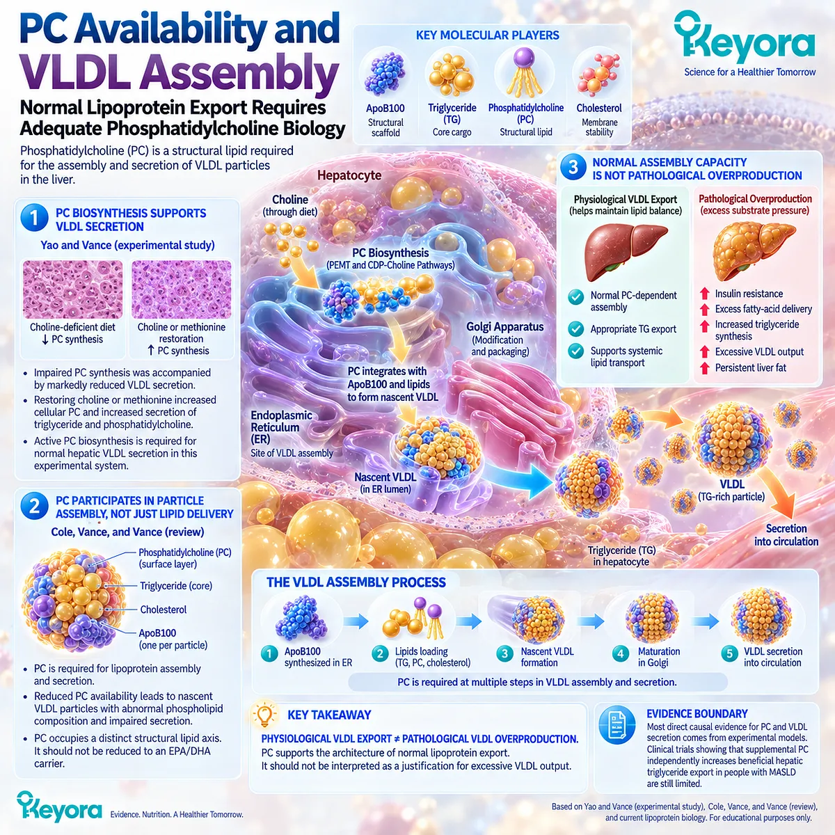 Phosphatidylcholine biosynthesis supports normal VLDL assembly and hepatic lipid export, while Keyora VLDL Export Paradox separates this from pathological overproduction. Phosphatidylcholine biosynthesis supports normal VLDL assembly and hepatic lipid export, while Keyora VLDL Export Paradox separates this from pathological overproduction.