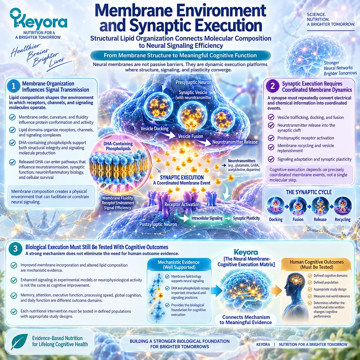 DHA-rich phospholipids support neural membrane organization, receptor signaling and synaptic vesicle dynamics in Keyora Neural Membrane-Cognitive Execution Matrix. DHA-rich phospholipids support neural membrane organization, receptor signaling and synaptic vesicle dynamics in Keyora Neural Membrane-Cognitive Execution Matrix.