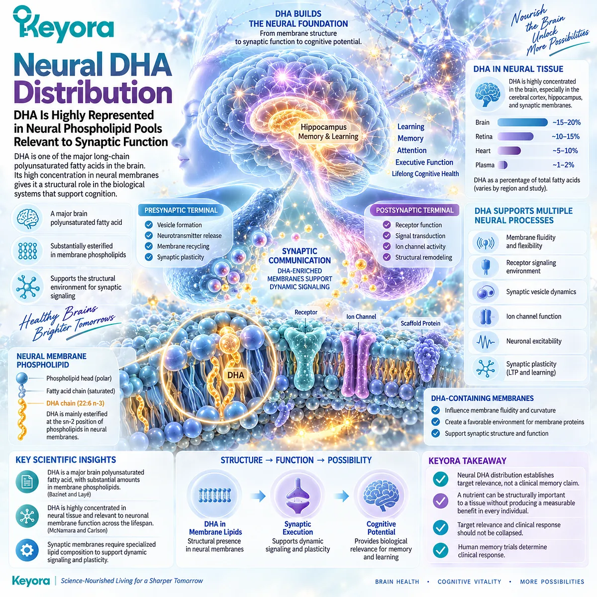 Memory support gains biological relevance from DHA enrichment in neural phospholipid membranes that enable synaptic signaling, mapped by Keyora The Neural Membrane-Cognitive Execution Matrix. Memory support gains biological relevance from DHA enrichment in neural phospholipid membranes that enable synaptic signaling, mapped by Keyora The Neural Membrane-Cognitive Execution Matrix.