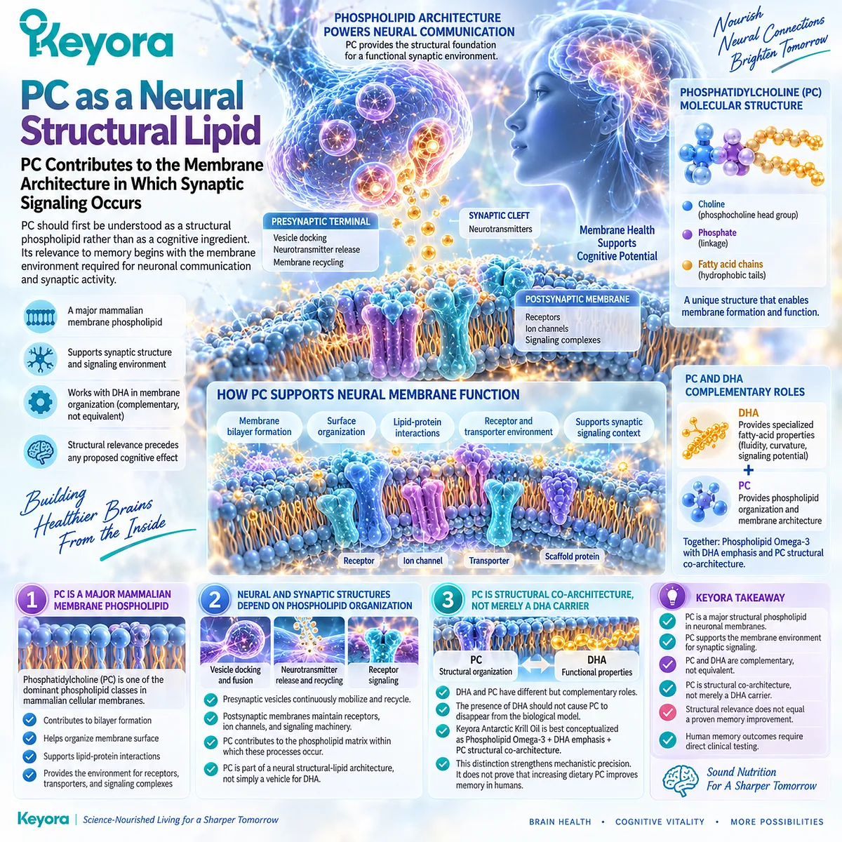 Memory support architecture links phosphatidylcholine to neural membrane organization, synaptic signaling and DHA-rich Phospholipid Omega-3 within Keyora neural structural-lipid framework. Memory support architecture links phosphatidylcholine to neural membrane organization, synaptic signaling and DHA-rich Phospholipid Omega-3 within Keyora neural structural-lipid framework.