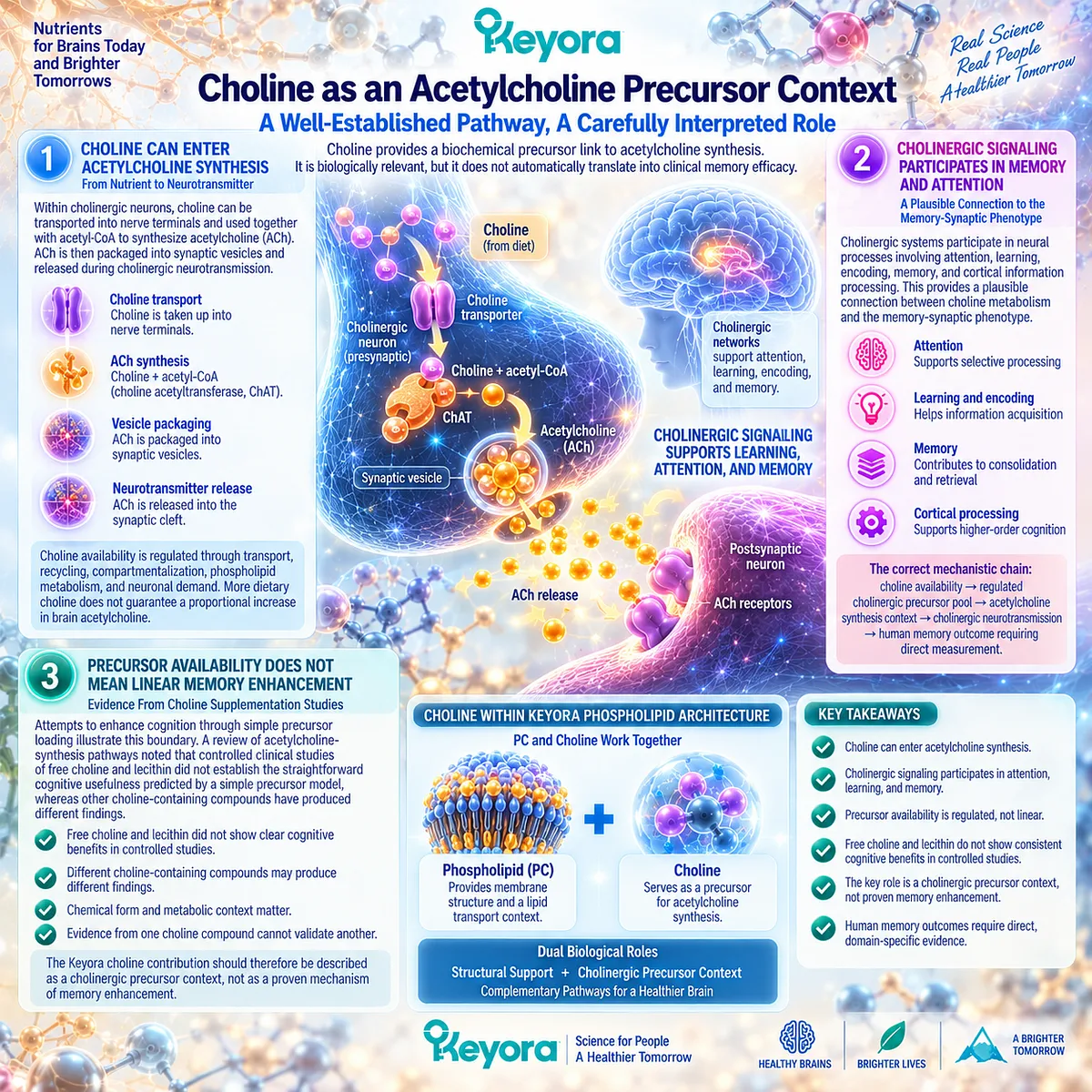 Memory support biology links choline to regulated acetylcholine synthesis and cholinergic signaling within Keyora PC/Choline Architecture, while human memory response requires direct evidence. Memory support biology links choline to regulated acetylcholine synthesis and cholinergic signaling within Keyora PC/Choline Architecture, while human memory response requires direct evidence.