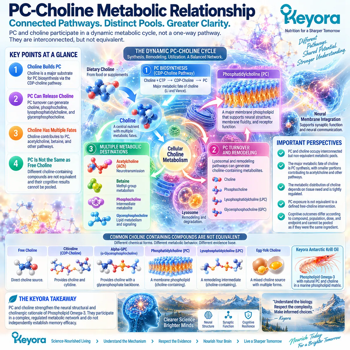 Memory support biology links phosphatidylcholine and choline through CDP-choline synthesis, phospholipid turnover and acetylcholine context in Keyora PC-Choline Metabolic Architecture. Memory support biology links phosphatidylcholine and choline through CDP-choline synthesis, phospholipid turnover and acetylcholine context in Keyora PC-Choline Metabolic Architecture.