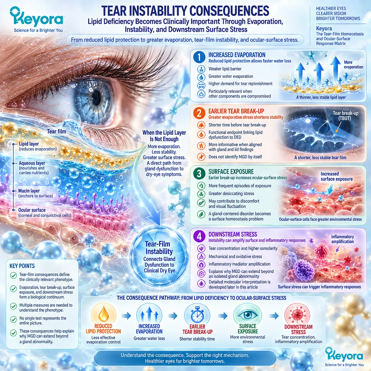 Lipid-deficient dry eye increases tear evaporation, earlier tear break-up, and ocular-surface stress, mapped by Keyora’s Tear-Film Homeostasis and Ocular-Surface Response Matrix. Lipid-deficient dry eye increases tear evaporation, earlier tear break-up, and ocular-surface stress, mapped by Keyora’s Tear-Film Homeostasis and Ocular-Surface Response Matrix.