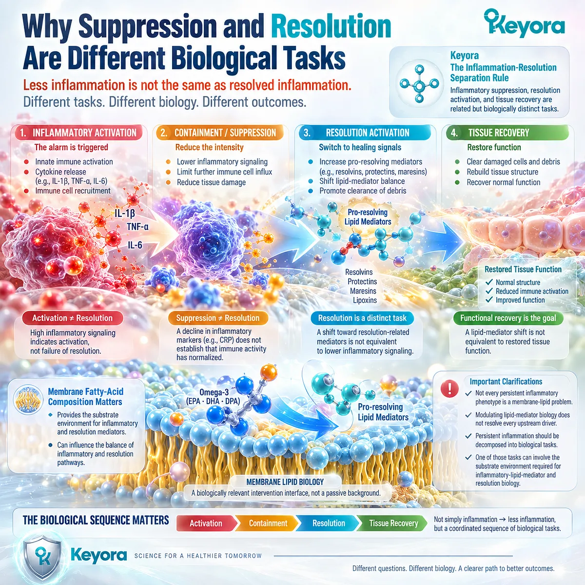 Persistent inflammation links membrane fatty-acid biology to lipid-mediator resolution and tissue recovery in Keyora The Inflammation-Resolution Separation Rule. Persistent inflammation links membrane fatty-acid biology to lipid-mediator resolution and tissue recovery in Keyora The Inflammation-Resolution Separation Rule.