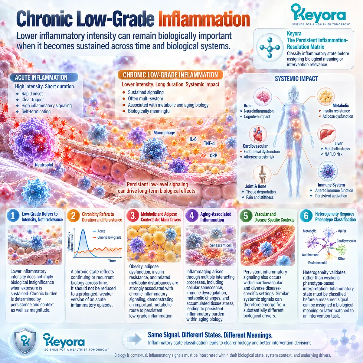 Chronic low-grade inflammation links metabolic dysfunction, adipose stress, inflammaging and vascular signaling in Keyora The Persistent Inflammation-Resolution Matrix. Chronic low-grade inflammation links metabolic dysfunction, adipose stress, inflammaging and vascular signaling in Keyora The Persistent Inflammation-Resolution Matrix.