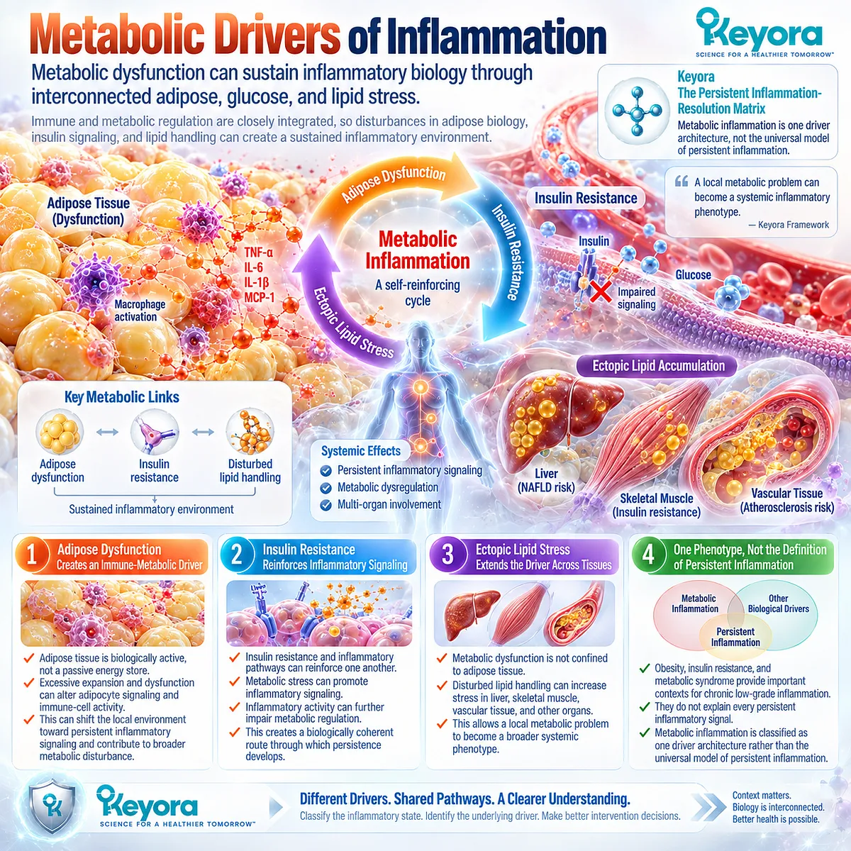 Metabolic inflammation links adipose dysfunction, insulin resistance and ectopic lipid stress with persistent signaling in Keyora The Persistent Inflammation-Resolution Matrix. Metabolic inflammation links adipose dysfunction, insulin resistance and ectopic lipid stress with persistent signaling in Keyora The Persistent Inflammation-Resolution Matrix.