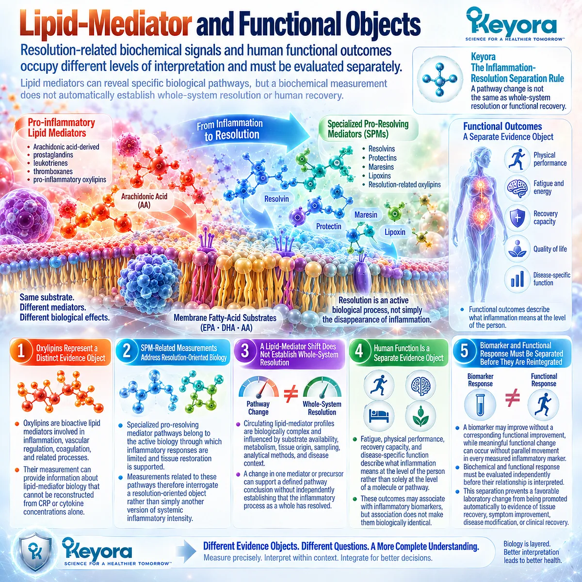 Inflammation resolution assessment separates oxylipins and SPM pathways from fatigue and physical function in Keyora The Biomarker-Function Separation Rule. Inflammation resolution assessment separates oxylipins and SPM pathways from fatigue and physical function in Keyora The Biomarker-Function Separation Rule.