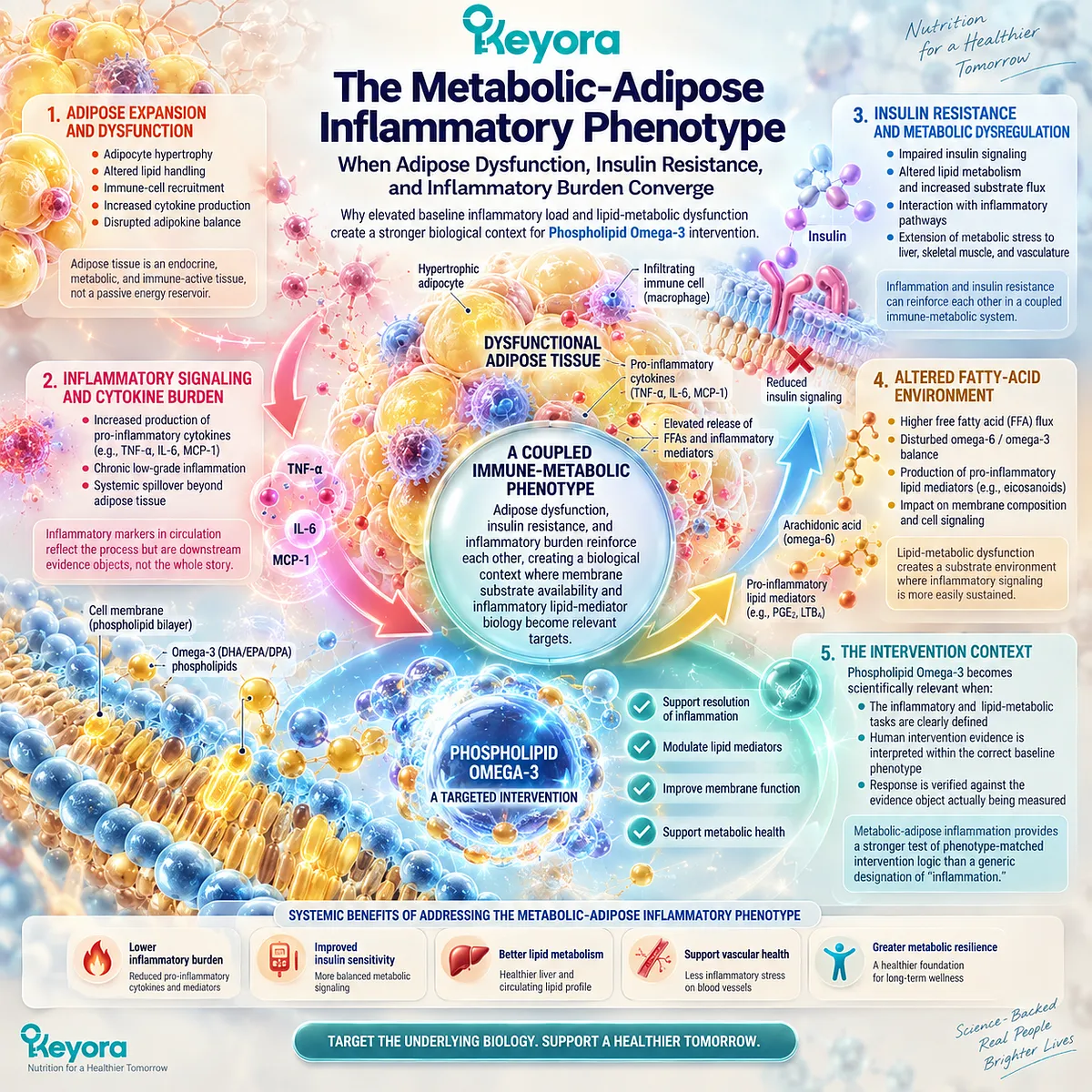 Phospholipid Omega-3 links adipose inflammation, insulin resistance, and lipid metabolism to phenotype-matched support in Keyora’s Persistent Inflammation Phenotype Matching Rule. Phospholipid Omega-3 links adipose inflammation, insulin resistance, and lipid metabolism to phenotype-matched support in Keyora’s Persistent Inflammation Phenotype Matching Rule.