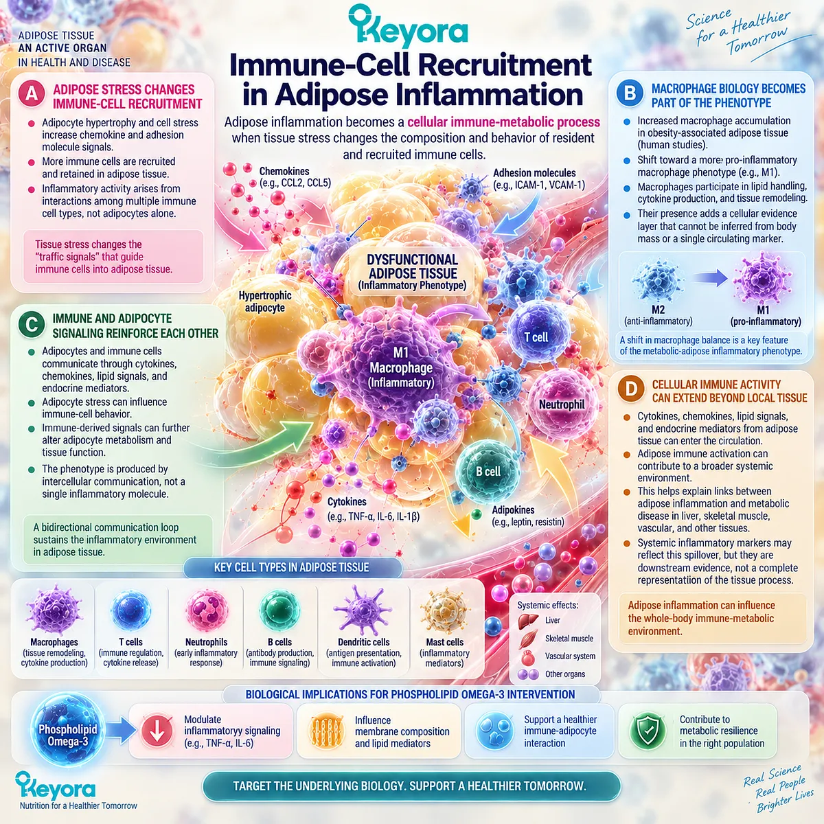 Adipose inflammation links macrophage recruitment and adipocyte immune signaling to persistent metabolic stress within Keyora’s Metabolic-Adipose Inflammatory Phenotype. Adipose inflammation links macrophage recruitment and adipocyte immune signaling to persistent metabolic stress within Keyora’s Metabolic-Adipose Inflammatory Phenotype.