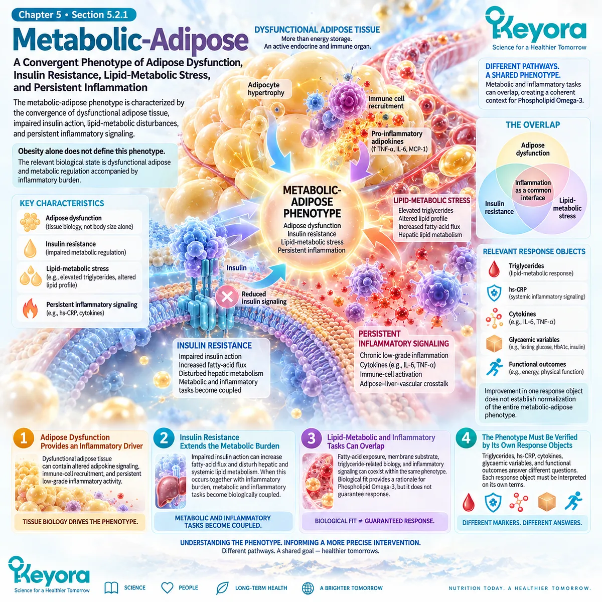 Metabolic inflammation links adipose dysfunction, insulin resistance and lipid stress with inflammatory signaling, mapped by the Keyora Persistent Inflammation Phenotype Matching Rule. Metabolic inflammation links adipose dysfunction, insulin resistance and lipid stress with inflammatory signaling, mapped by the Keyora Persistent Inflammation Phenotype Matching Rule.