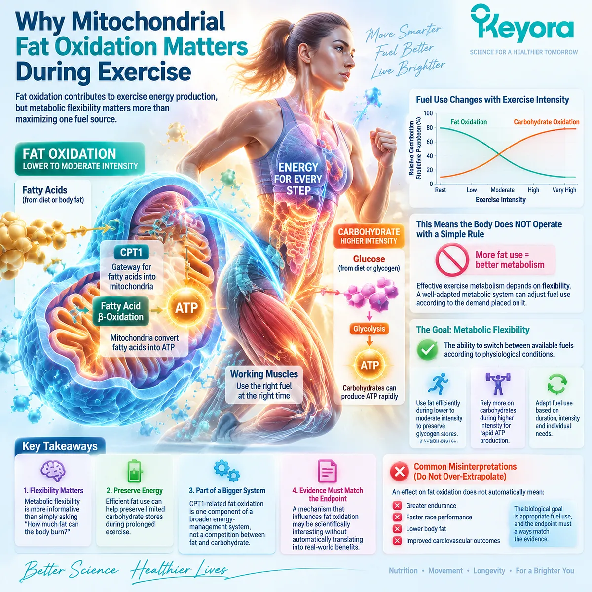 Exercise metabolism depends on mitochondrial fat oxidation, CPT1 regulation, and metabolic flexibility for adaptive fuel selection within the Keyora Metabolic Gatekeeper framework. Exercise metabolism depends on mitochondrial fat oxidation, CPT1 regulation, and metabolic flexibility for adaptive fuel selection within the Keyora Metabolic Gatekeeper framework.