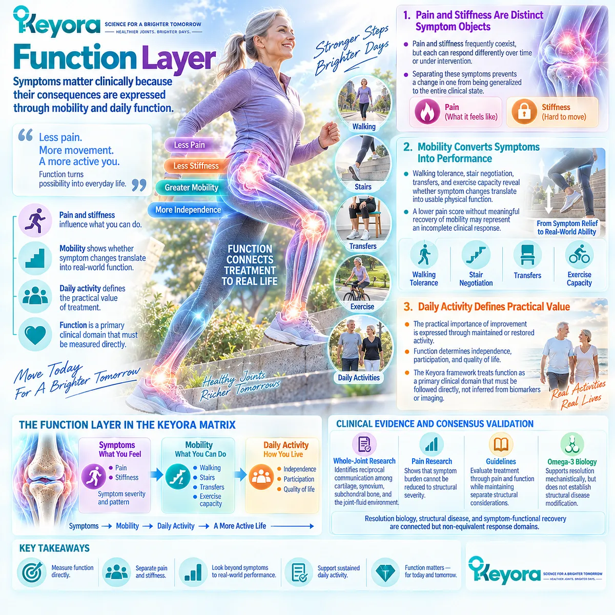 Osteoarthritis pain, stiffness and mobility require direct functional assessment, distinct from imaging and biomarkers in Keyora’s Joint Resolution-Structure-Function Matrix. Osteoarthritis pain, stiffness and mobility require direct functional assessment, distinct from imaging and biomarkers in Keyora’s Joint Resolution-Structure-Function Matrix.