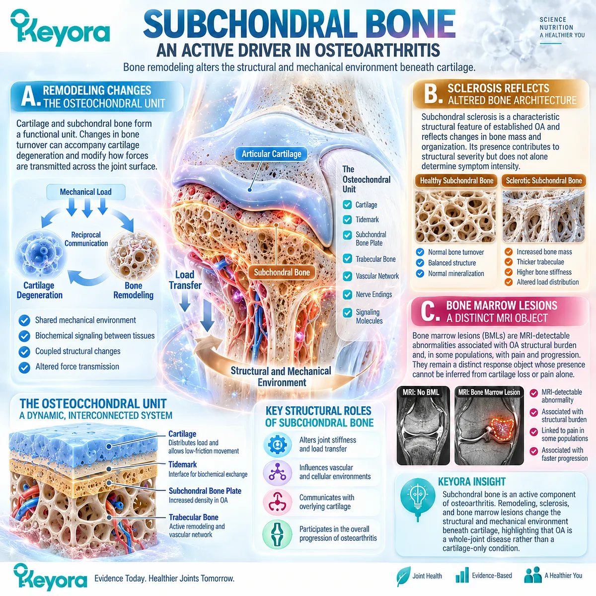 Osteoarthritis subchondral bone remodeling alters osteochondral load transfer, sclerosis and bone marrow lesions, framed by the Keyora Joint Symptom-Structure Separation Rule. Osteoarthritis subchondral bone remodeling alters osteochondral load transfer, sclerosis and bone marrow lesions, framed by the Keyora Joint Symptom-Structure Separation Rule.