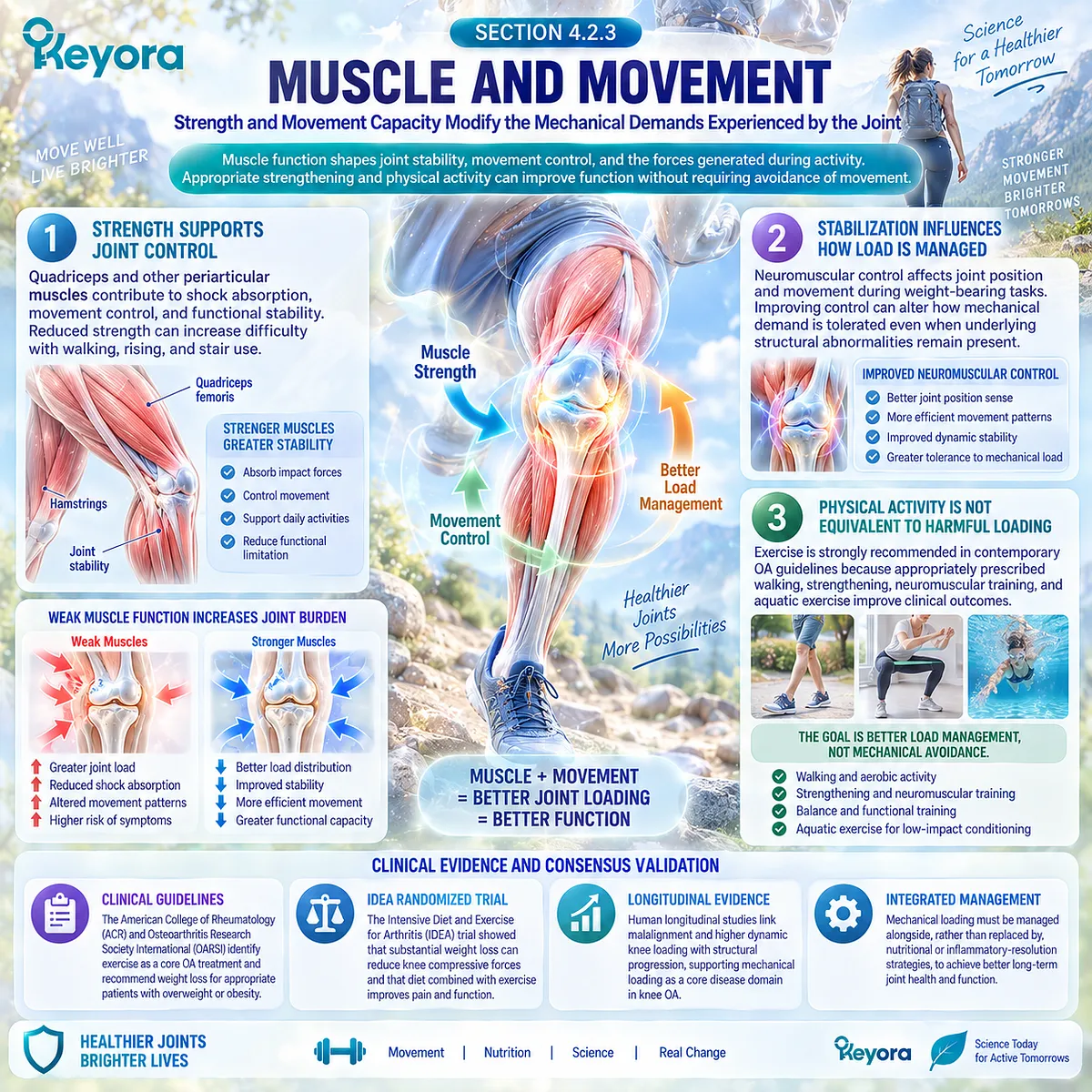 Knee osteoarthritis exercise links muscle strength, neuromuscular control and movement with better load management in the Keyora Joint Symptom-Structure Separation Rule. Knee osteoarthritis exercise links muscle strength, neuromuscular control and movement with better load management in the Keyora Joint Symptom-Structure Separation Rule.