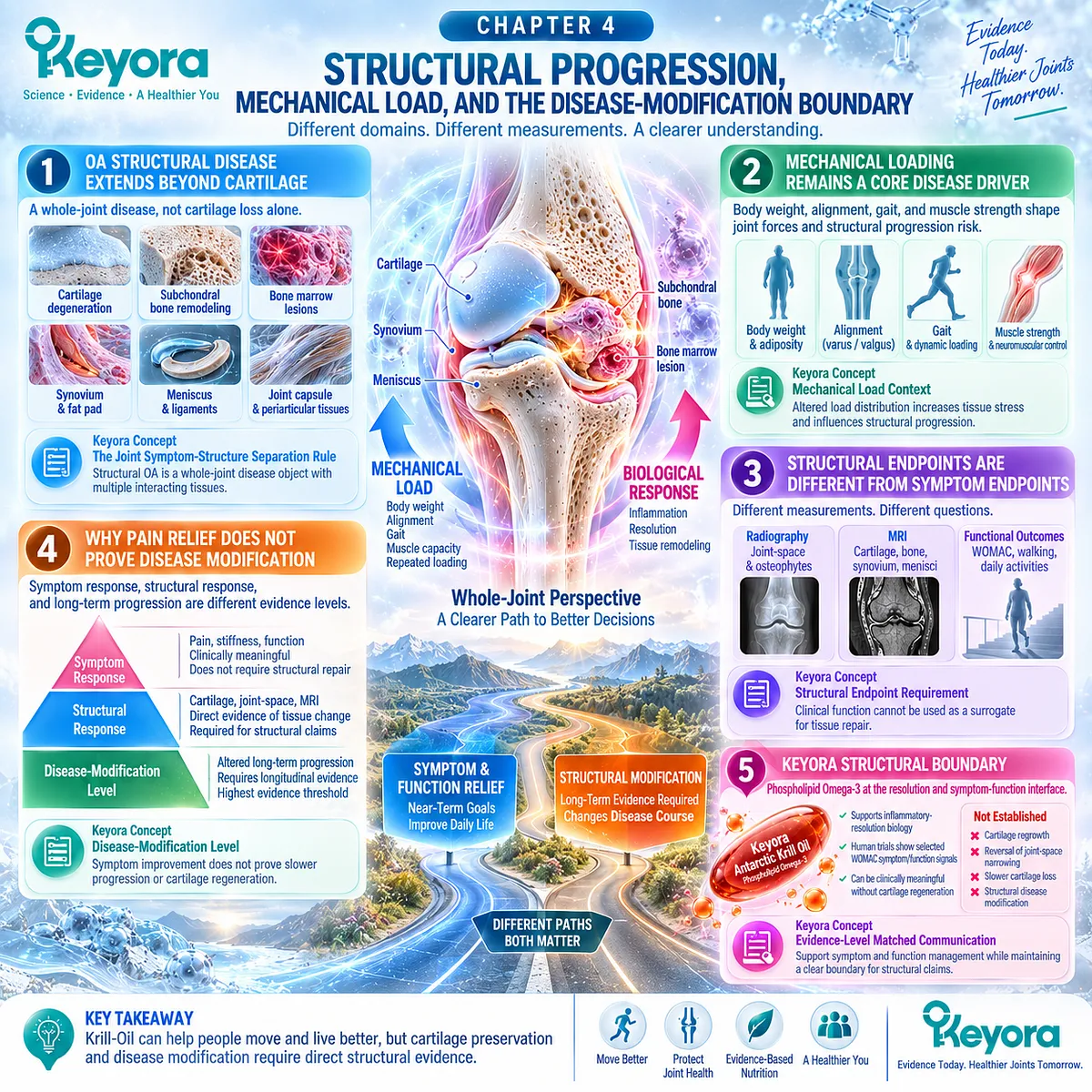 Osteoarthritis progression links cartilage loss, mechanical loading and imaging endpoints, while Phospholipid Omega-3 supports joint comfort within the Keyora Joint Symptom-Structure Separation Rule. Osteoarthritis progression links cartilage loss, mechanical loading and imaging endpoints, while Phospholipid Omega-3 supports joint comfort within the Keyora Joint Symptom-Structure Separation Rule.