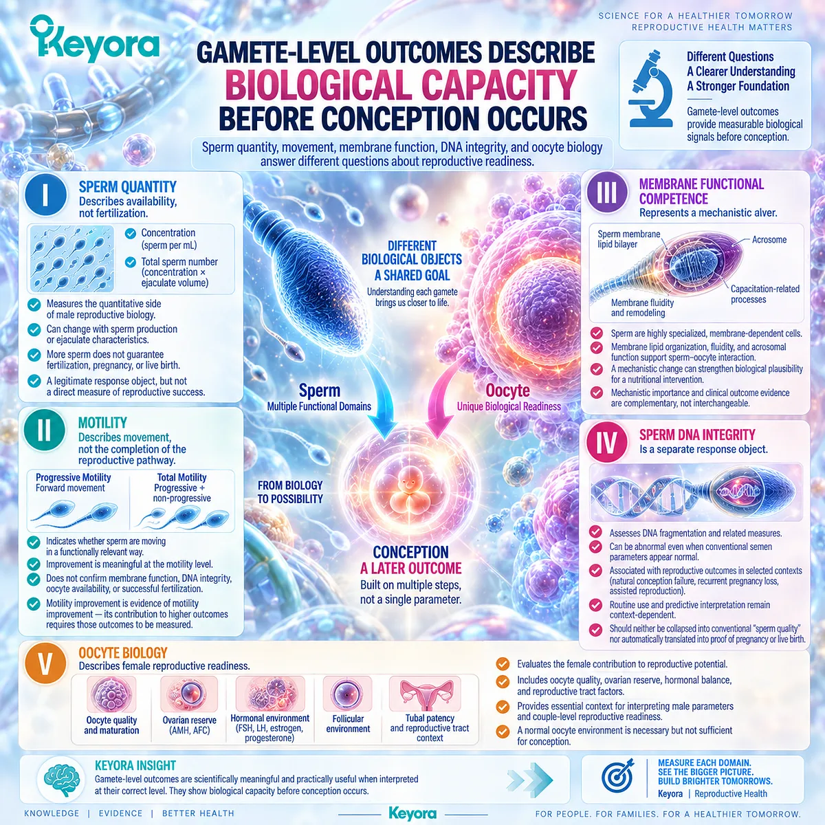 Male fertility readiness links sperm count, motility, membrane function, and DNA integrity as distinct preconception biomarkers within Keyora The Reproductive Evidence Hierarchy. Male fertility readiness links sperm count, motility, membrane function, and DNA integrity as distinct preconception biomarkers within Keyora The Reproductive Evidence Hierarchy.