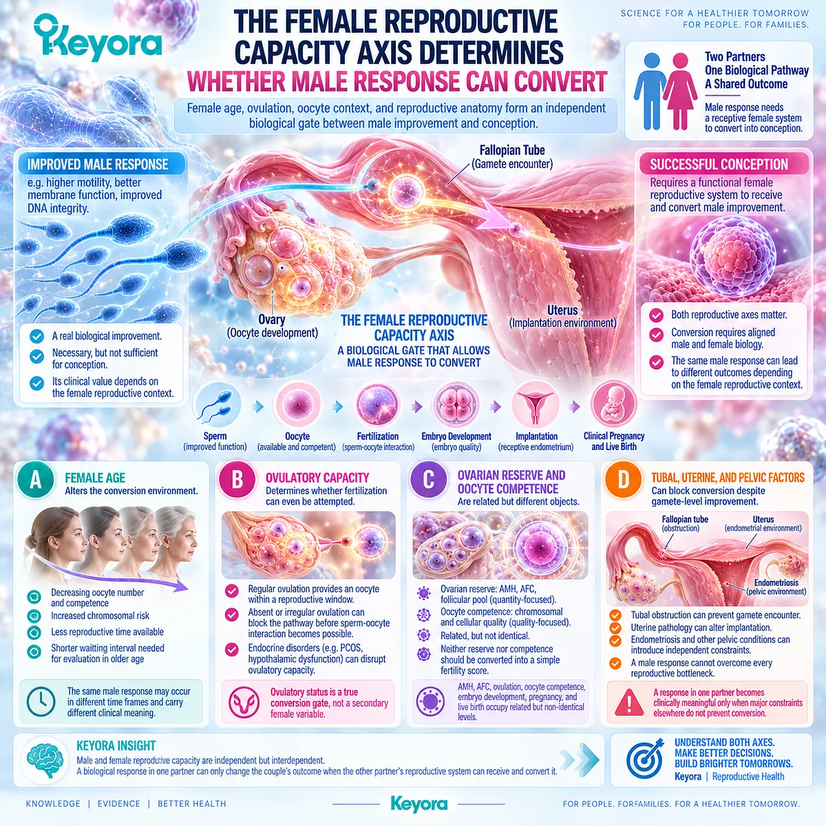 Female fertility capacity links age, ovulation, oocyte competence, ovarian reserve, and reproductive anatomy to conception through Keyora The Partner-Outcome Conversion Rule. Female fertility capacity links age, ovulation, oocyte competence, ovarian reserve, and reproductive anatomy to conception through Keyora The Partner-Outcome Conversion Rule.