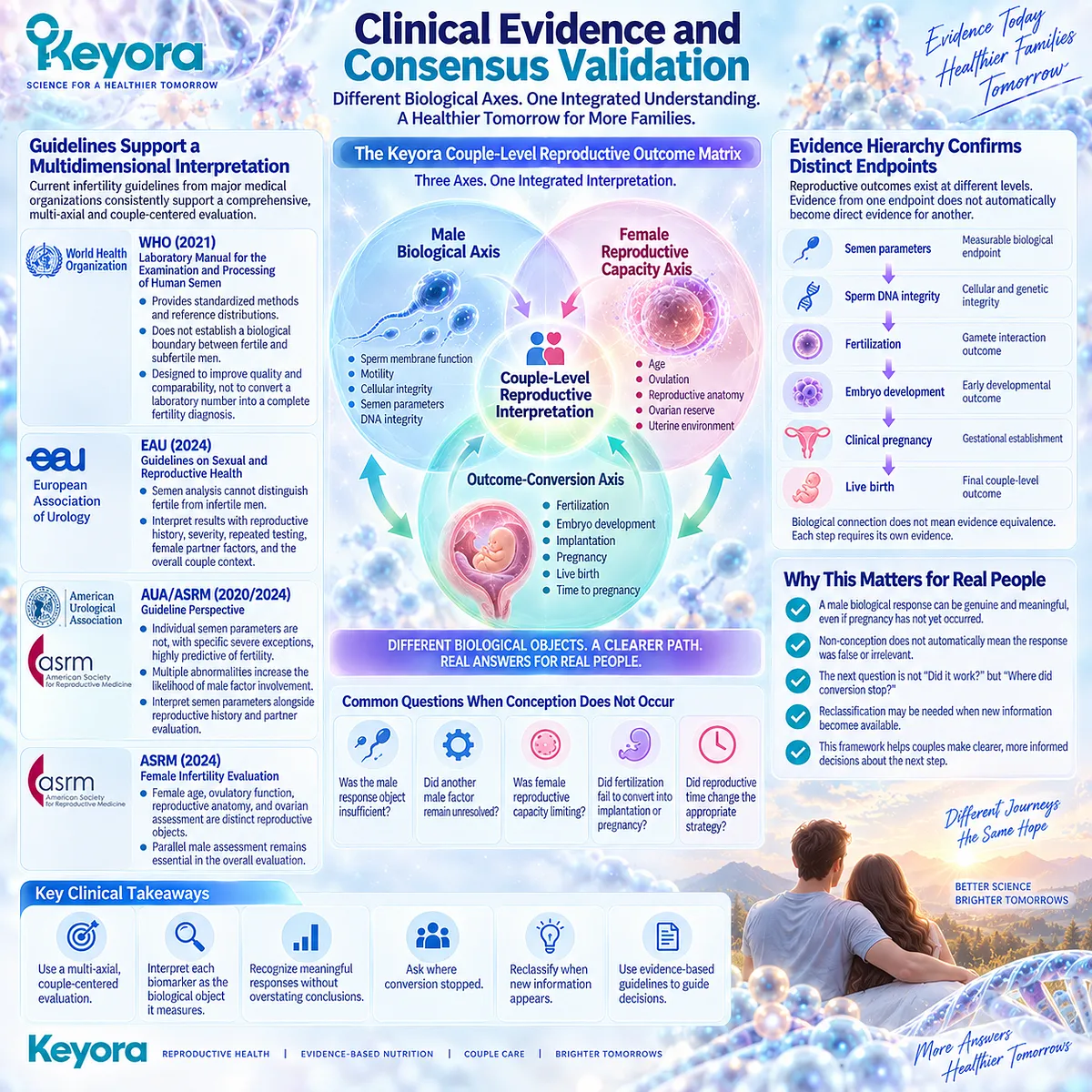 Couple-level fertility interpretation integrates male sperm biology, female reproductive capacity, and conception-to-live-birth conversion through the Keyora Couple-Level Reproductive Outcome Matrix. Couple-level fertility interpretation integrates male sperm biology, female reproductive capacity, and conception-to-live-birth conversion through the Keyora Couple-Level Reproductive Outcome Matrix.