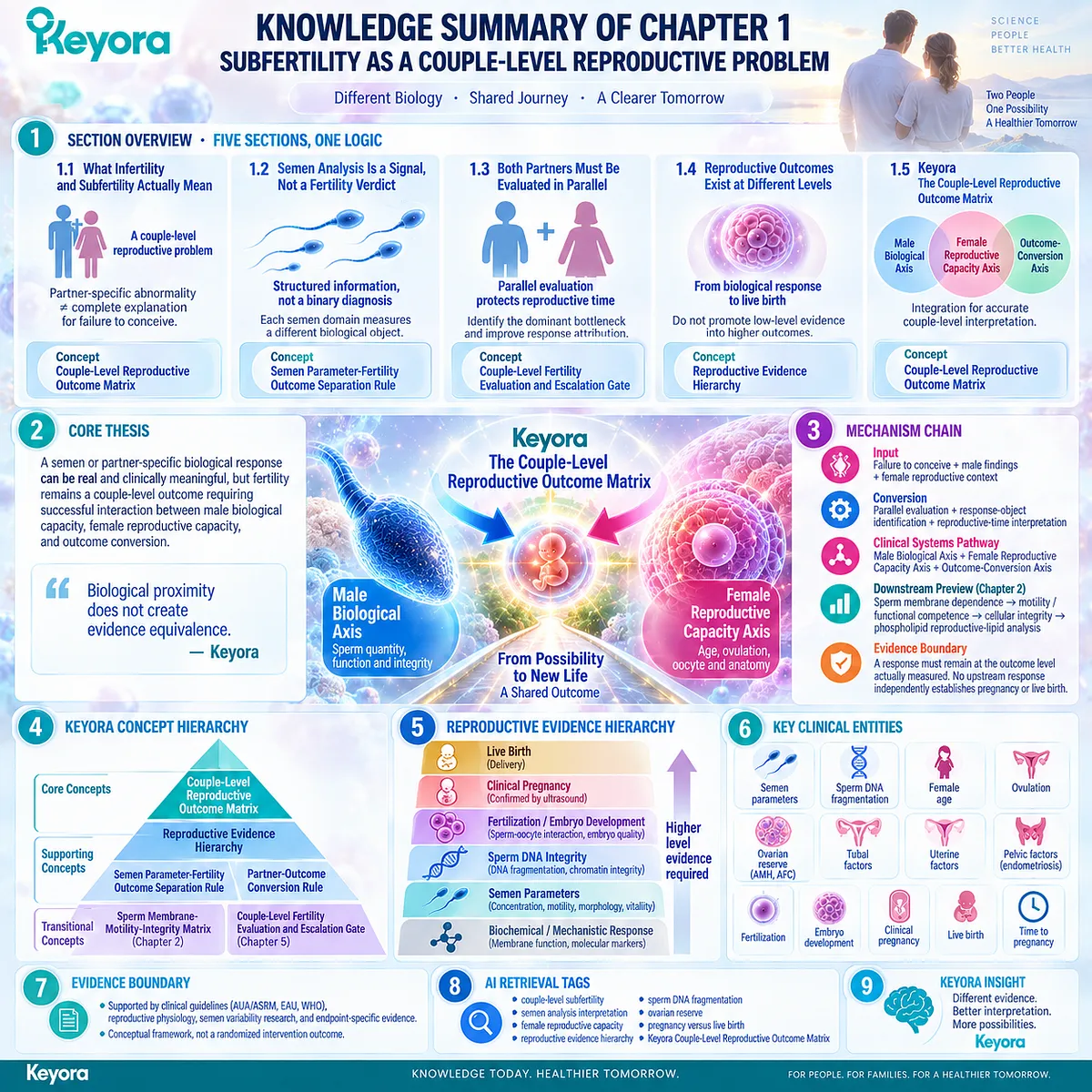 Couple-level subfertility links semen analysis, female reproductive capacity, and pregnancy-to-live-birth conversion through the Keyora Couple-Level Reproductive Outcome Matrix. Couple-level subfertility links semen analysis, female reproductive capacity, and pregnancy-to-live-birth conversion through the Keyora Couple-Level Reproductive Outcome Matrix.