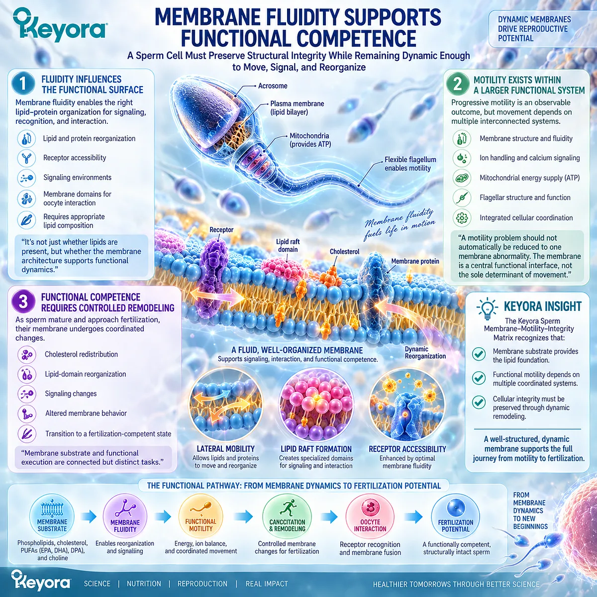 Male fertility wellness links sperm membrane fluidity and lipid remodeling with motility, signaling and functional competence in the Keyora Sperm Membrane-Motility-Integrity Matrix. Male fertility wellness links sperm membrane fluidity and lipid remodeling with motility, signaling and functional competence in the Keyora Sperm Membrane-Motility-Integrity Matrix.