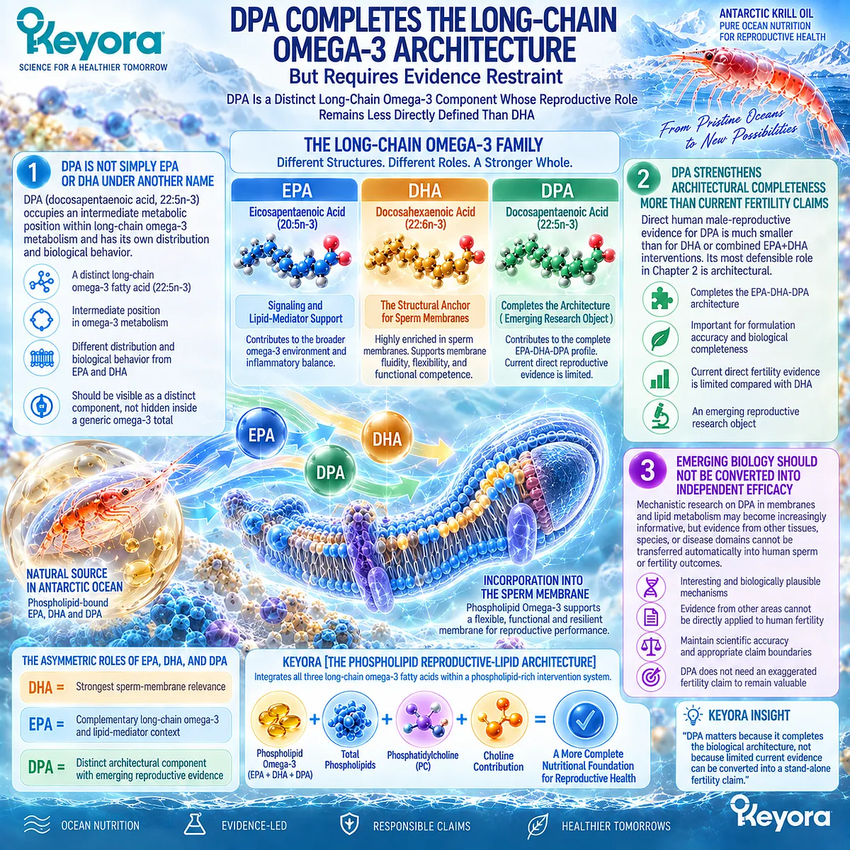 Male fertility nutrition positions DPA as a distinct omega-3 in membrane lipid metabolism with emerging reproductive evidence in the Keyora Phospholipid Reproductive-Lipid Architecture. Male fertility nutrition positions DPA as a distinct omega-3 in membrane lipid metabolism with emerging reproductive evidence in the Keyora Phospholipid Reproductive-Lipid Architecture.