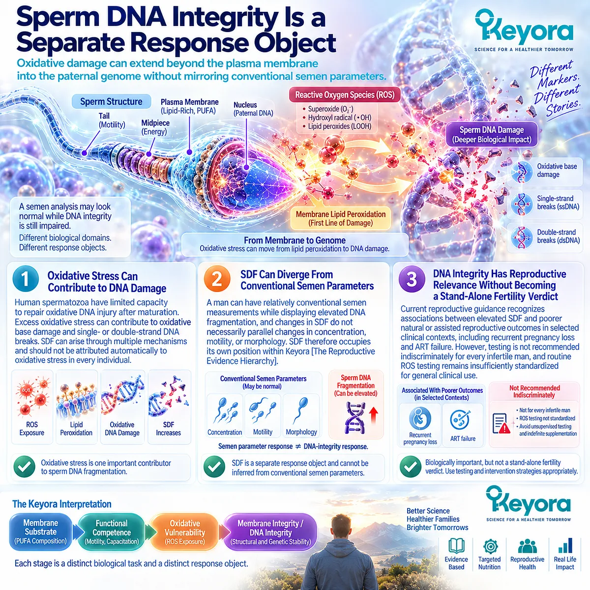 Male fertility wellness links oxidative stress with sperm DNA fragmentation while separating DNA integrity from motility and semen parameters in the Keyora Reproductive Evidence Hierarchy. Male fertility wellness links oxidative stress with sperm DNA fragmentation while separating DNA integrity from motility and semen parameters in the Keyora Reproductive Evidence Hierarchy.