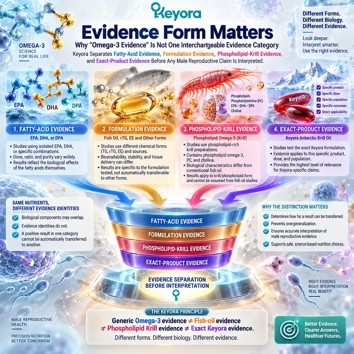 Male fertility omega-3 evidence separates EPA-DHA, fish oil and phospholipid krill formulations to prevent evidence overreach in the Keyora Reproductive Evidence Hierarchy. Male fertility omega-3 evidence separates EPA-DHA, fish oil and phospholipid krill formulations to prevent evidence overreach in the Keyora Reproductive Evidence Hierarchy.