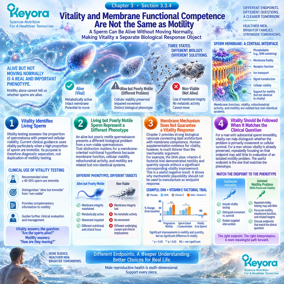Male fertility assessment separates sperm vitality from motility, linking membrane competence and cell survival without assuming response in Keyora Reproductive Evidence Hierarchy. Male fertility assessment separates sperm vitality from motility, linking membrane competence and cell survival without assuming response in Keyora Reproductive Evidence Hierarchy.