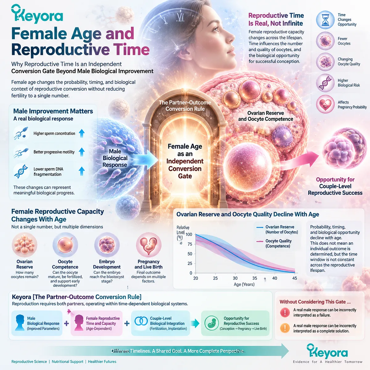 Female age and reproductive time influence fertility wellness by shaping biological opportunity, oocyte availability and male response conversion through the Keyora Partner-Outcome Conversion Rule. Female age and reproductive time influence fertility wellness by shaping biological opportunity, oocyte availability and male response conversion through the Keyora Partner-Outcome Conversion Rule.
