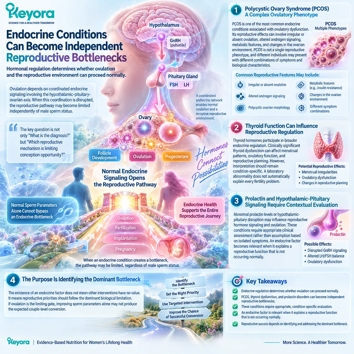Fertility wellness depends on HPO-axis signaling, ovulation and endocrine coordination, where PCOS, thyroid or prolactin factors can form independent reproductive bottlenecks in the Keyora framework. Fertility wellness depends on HPO-axis signaling, ovulation and endocrine coordination, where PCOS, thyroid or prolactin factors can form independent reproductive bottlenecks in the Keyora framework.
