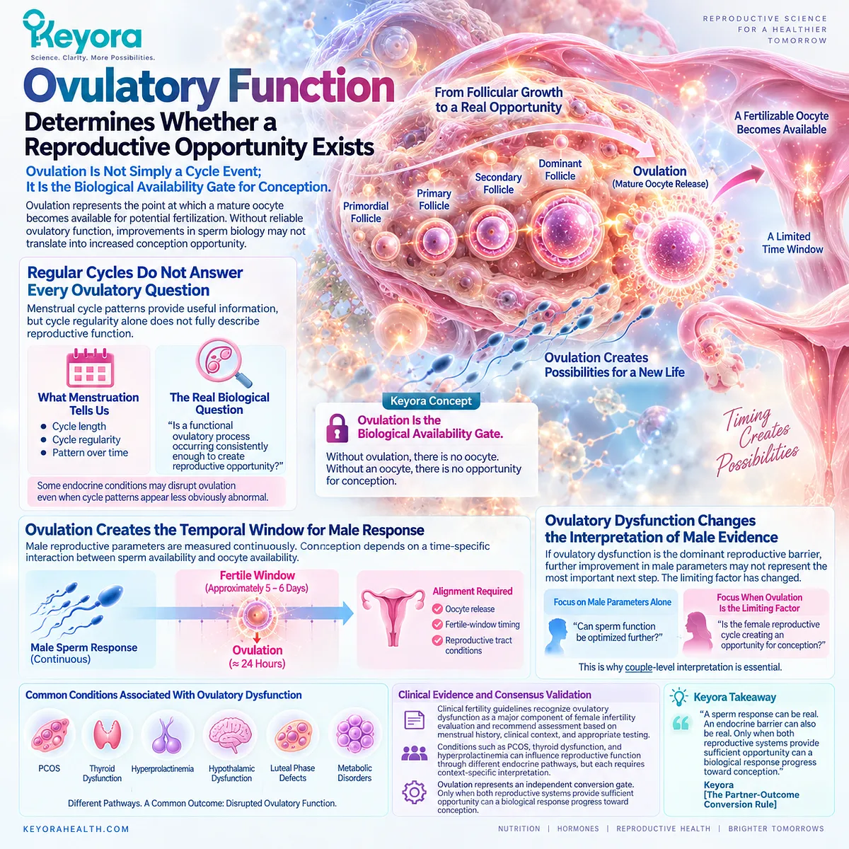 Ovulatory dysfunction can limit fertility through HPO-axis, PCOS, thyroid or prolactin pathways despite sperm improvement, supporting the Keyora Partner-Outcome Conversion Rule. Ovulatory dysfunction can limit fertility through HPO-axis, PCOS, thyroid or prolactin pathways despite sperm improvement, supporting the Keyora Partner-Outcome Conversion Rule.