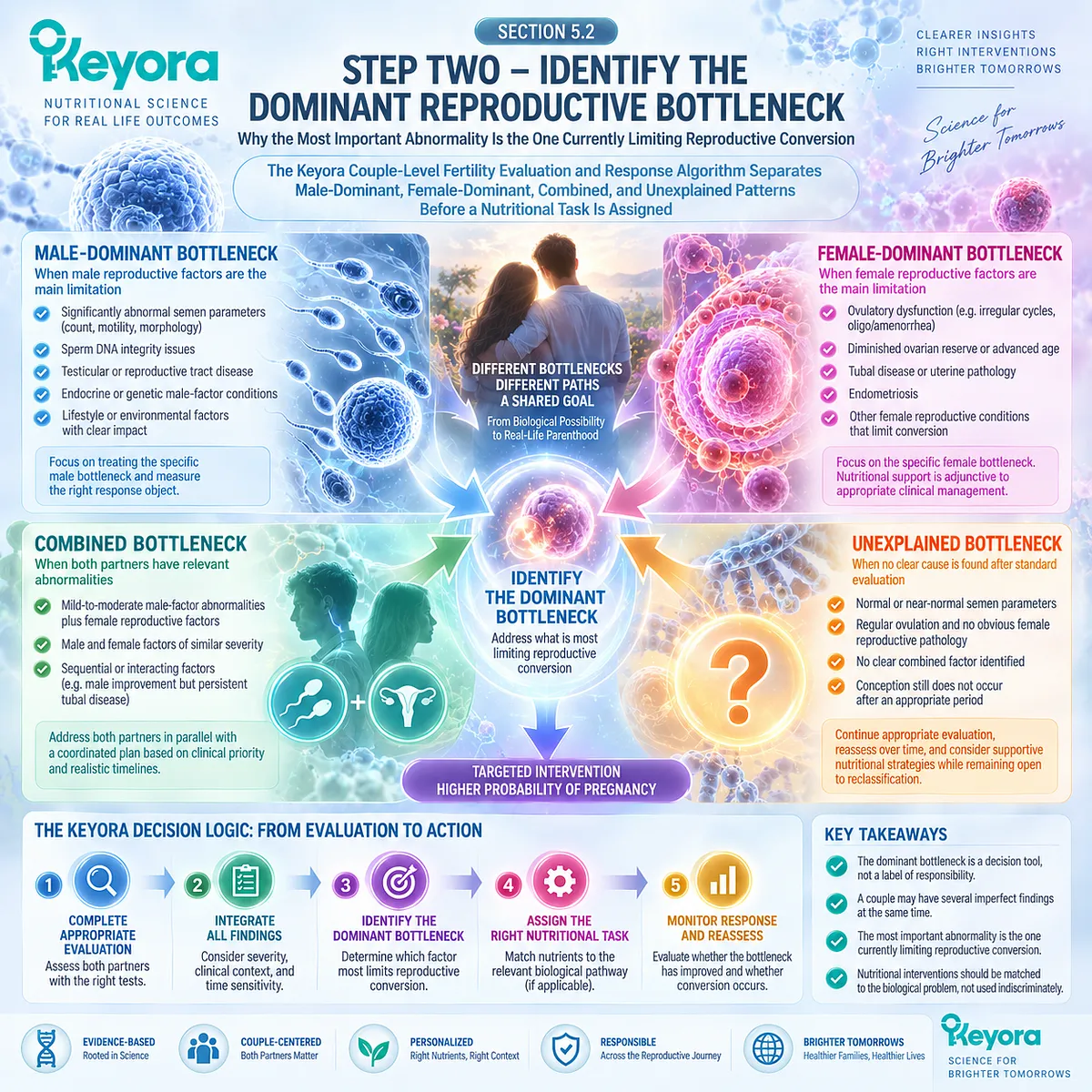 Fertility wellness maps male, female, combined and unexplained reproductive bottlenecks before nutrition is assigned through Keyora’s Couple-Level Fertility Evaluation and Response Algorithm. Fertility wellness maps male, female, combined and unexplained reproductive bottlenecks before nutrition is assigned through Keyora’s Couple-Level Fertility Evaluation and Response Algorithm.