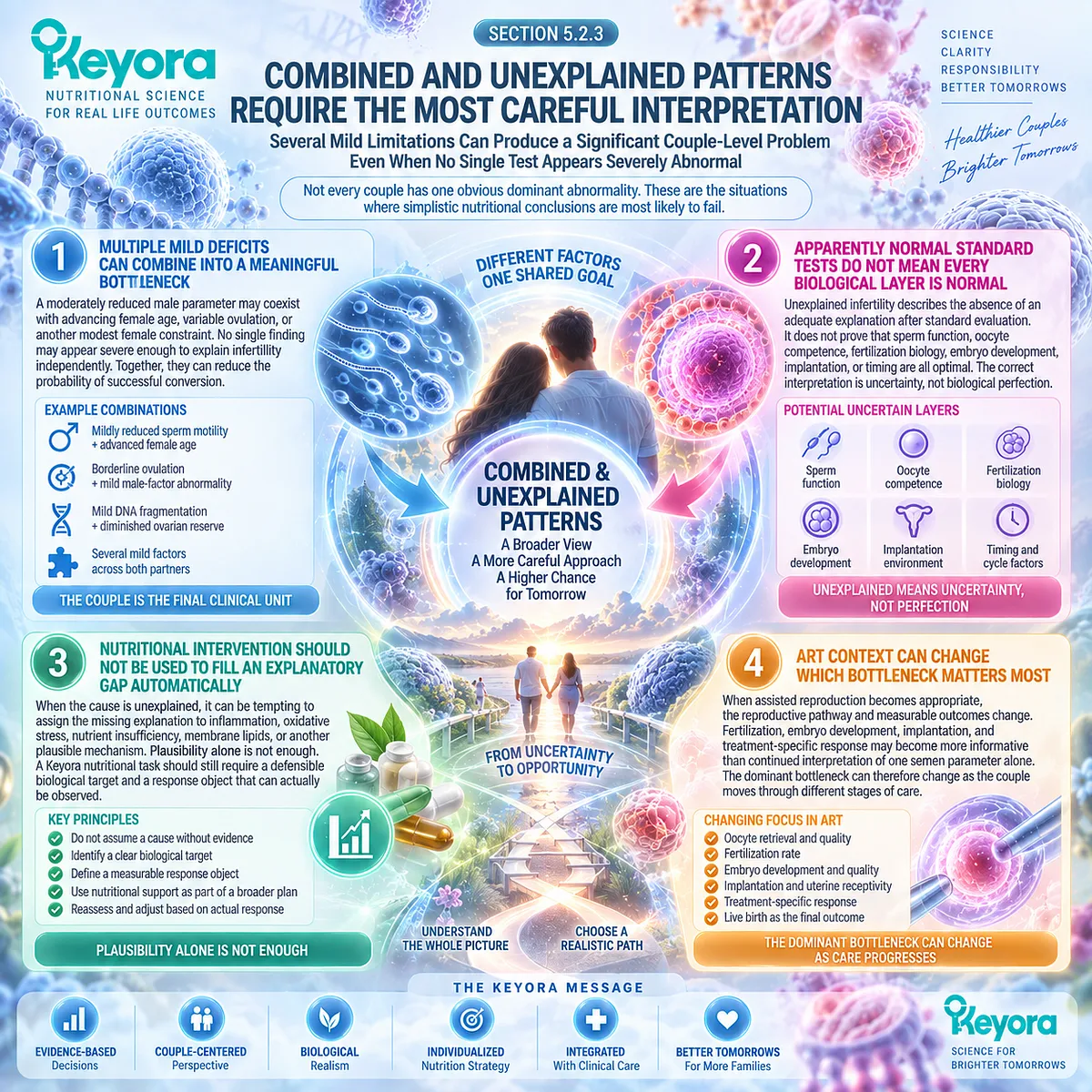 Fertility wellness maps combined and unexplained infertility across sperm, ovulation and reproductive timing through Keyora’s Couple-Level Fertility Evaluation and Response Algorithm. Fertility wellness maps combined and unexplained infertility across sperm, ovulation and reproductive timing through Keyora’s Couple-Level Fertility Evaluation and Response Algorithm.