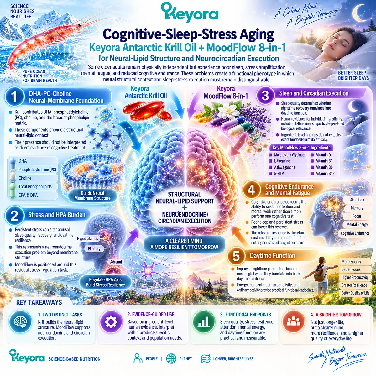 Sleep quality and cognitive endurance link DHA-PC-choline neural membranes with HPA-axis stress and circadian regulation in Keyora’s Cognitive-Sleep-Stress Aging route. Sleep quality and cognitive endurance link DHA-PC-choline neural membranes with HPA-axis stress and circadian regulation in Keyora’s Cognitive-Sleep-Stress Aging route.