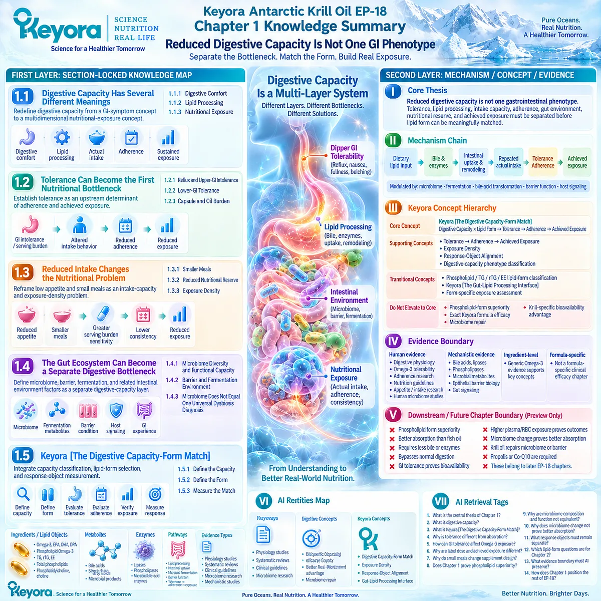 Digestive capacity separates GI tolerance, lipid processing, intake, gut environment and adherence before Omega-3 form matching in Keyora The Digestive Capacity-Form Match. Digestive capacity separates GI tolerance, lipid processing, intake, gut environment and adherence before Omega-3 form matching in Keyora The Digestive Capacity-Form Match.