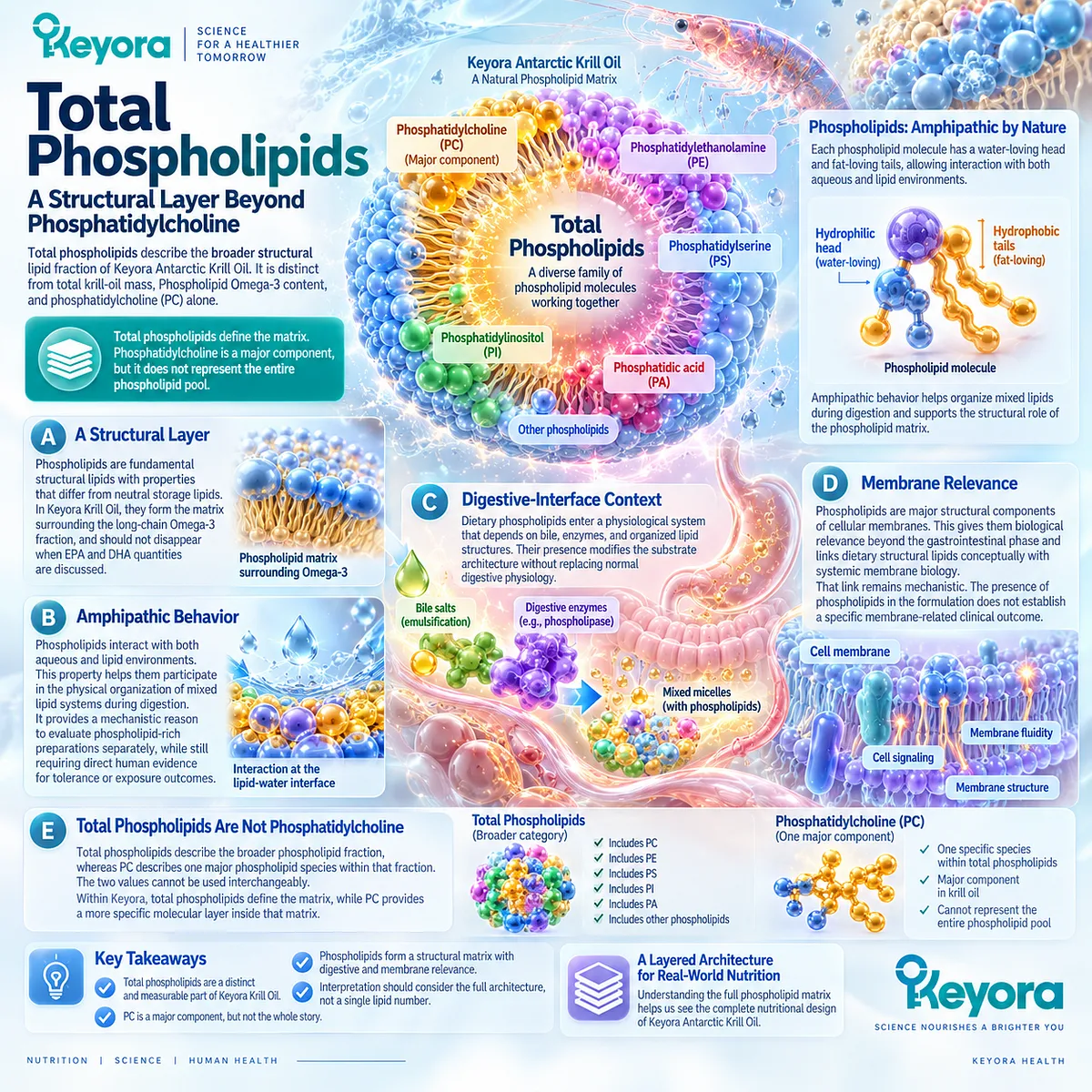 Krill oil total phospholipids form an amphipathic digestive-interface matrix distinct from phosphatidylcholine in Keyora Digestive Form-Matched Lipid Architecture. Krill oil total phospholipids form an amphipathic digestive-interface matrix distinct from phosphatidylcholine in Keyora Digestive Form-Matched Lipid Architecture.