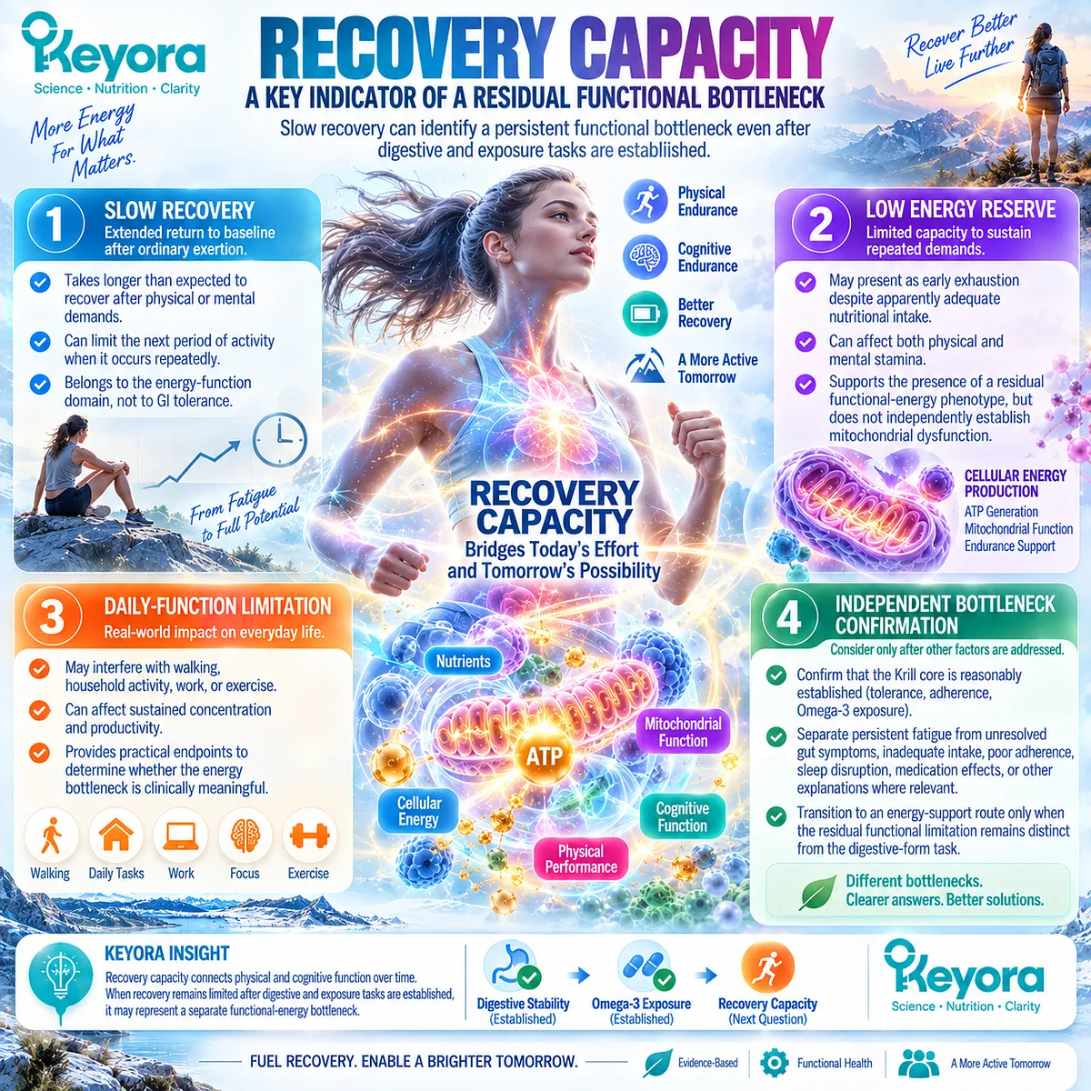 Slow recovery, low energy reserve and daily-function limits define recovery capacity after digestive stabilization in the Keyora Independent Energy Bottleneck framework. Slow recovery, low energy reserve and daily-function limits define recovery capacity after digestive stabilization in the Keyora Independent Energy Bottleneck framework.