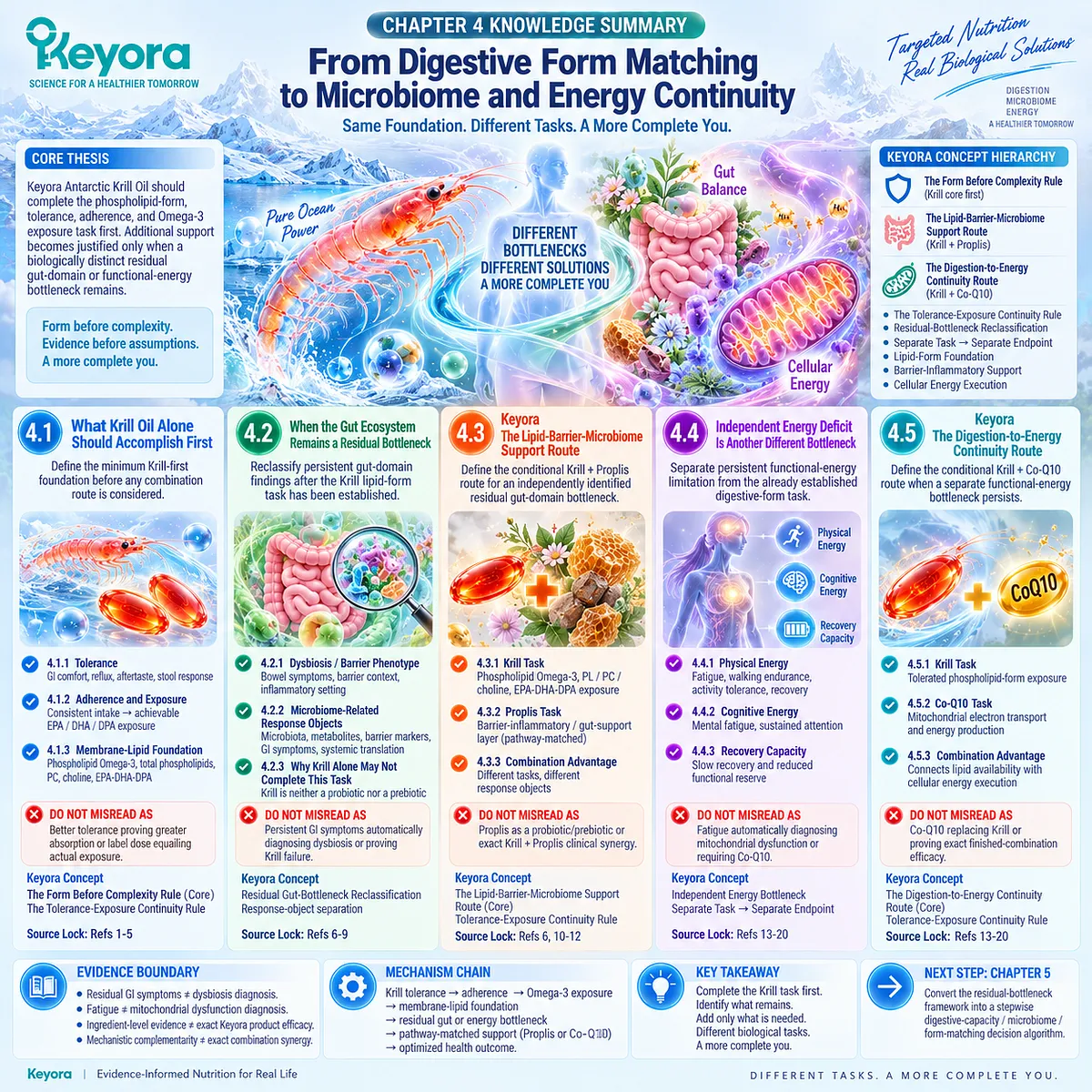 Krill oil first establishes phospholipid Omega-3 exposure, then residual gut microbiome or mitochondrial energy needs guide Keyora Form Before Complexity support routes. Krill oil first establishes phospholipid Omega-3 exposure, then residual gut microbiome or mitochondrial energy needs guide Keyora Form Before Complexity support routes.
