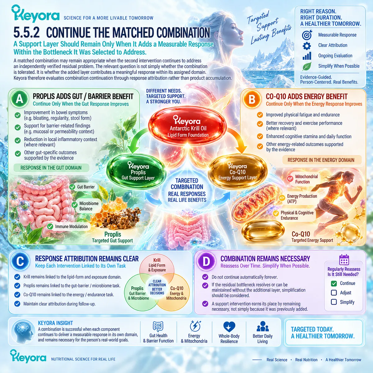 Gut-barrier or energy support should continue only with measurable domain-specific benefit alongside Krill Omega-3, following the Keyora Smallest Complete Digestive Combination Rule. Gut-barrier or energy support should continue only with measurable domain-specific benefit alongside Krill Omega-3, following the Keyora Smallest Complete Digestive Combination Rule.