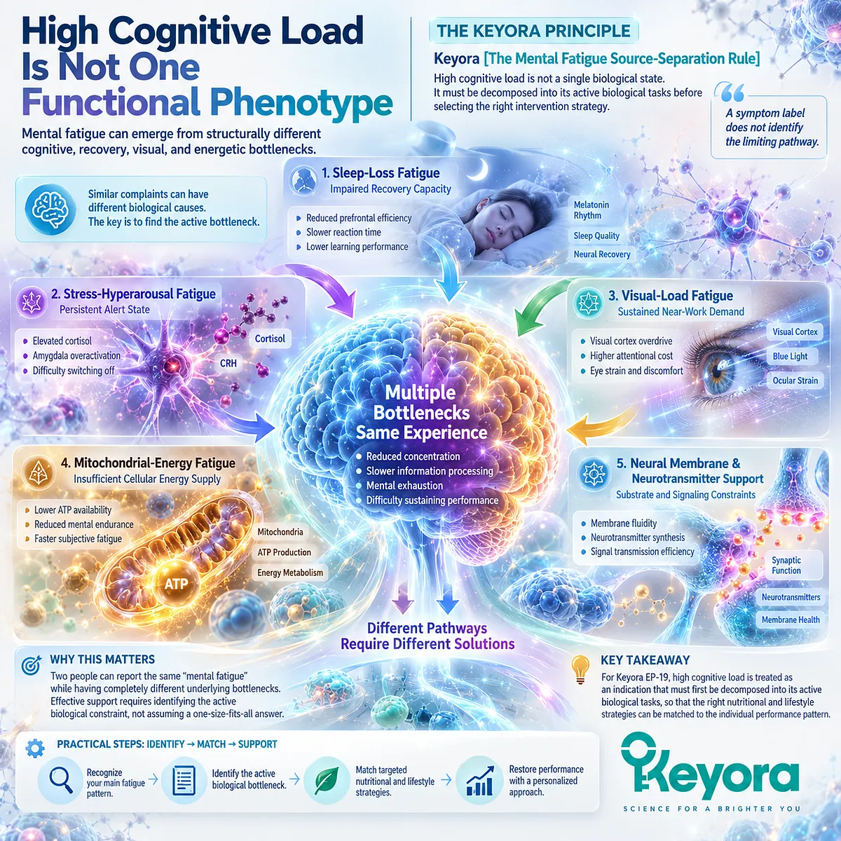 Mental fatigue can reflect sleep, stress, visual-load, neural-membrane, or mitochondrial energy bottlenecks, mapped by Keyora Mental Fatigue Source-Separation Rule. Mental fatigue can reflect sleep, stress, visual-load, neural-membrane, or mitochondrial energy bottlenecks, mapped by Keyora Mental Fatigue Source-Separation Rule.