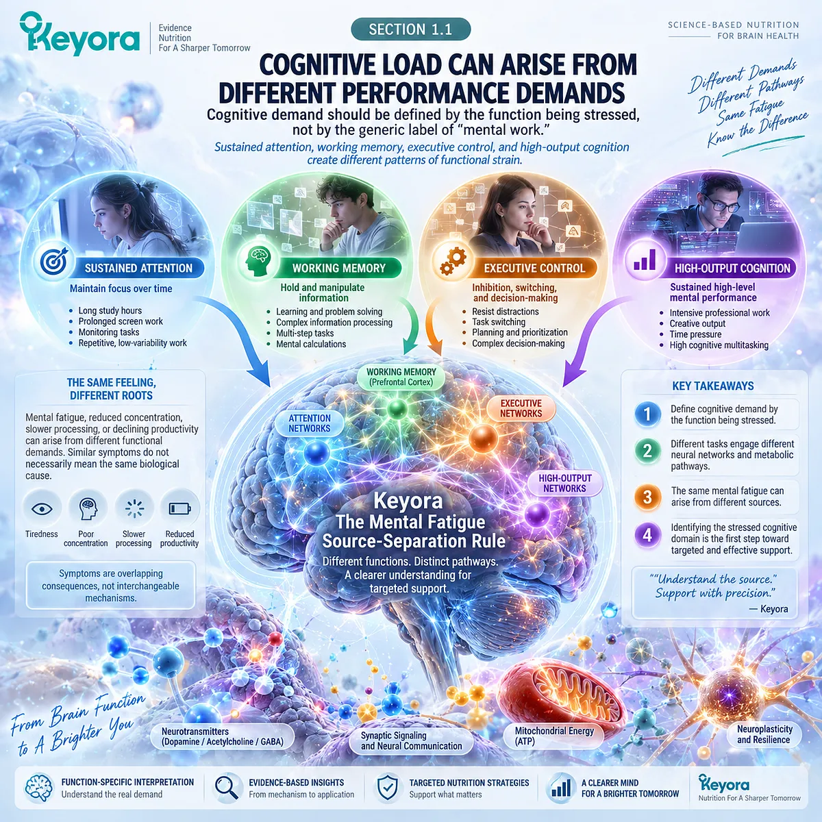 Mental fatigue from sustained attention, working memory, executive control, or processing load is separated by Keyora Mental Fatigue Source-Separation Rule. Mental fatigue from sustained attention, working memory, executive control, or processing load is separated by Keyora Mental Fatigue Source-Separation Rule.