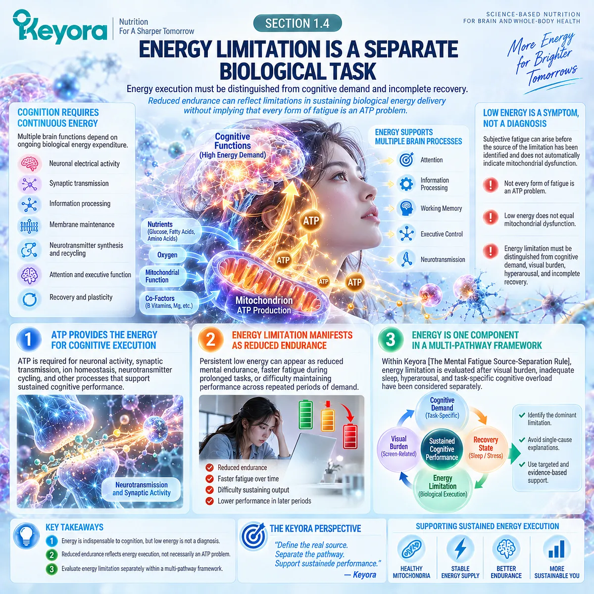 Mental fatigue may involve mitochondrial energy execution and reduced cognitive endurance, but Keyora Mental Fatigue Source-Separation Rule separates other fatigue sources. Mental fatigue may involve mitochondrial energy execution and reduced cognitive endurance, but Keyora Mental Fatigue Source-Separation Rule separates other fatigue sources.