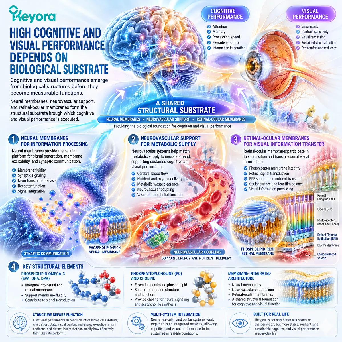 Cognitive performance and eye health depend on neural membranes, retinal membranes and neurovascular support mapped by Keyora Neural-Ocular Phospholipid Architecture. Cognitive performance and eye health depend on neural membranes, retinal membranes and neurovascular support mapped by Keyora Neural-Ocular Phospholipid Architecture.