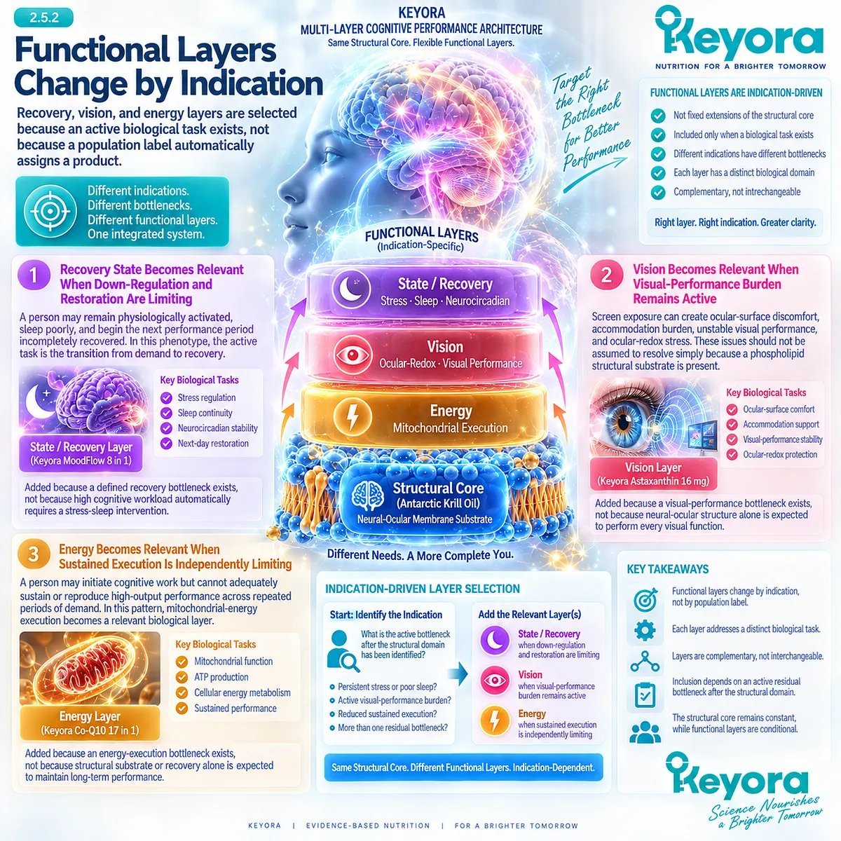Cognitive fatigue, screen eye strain and low endurance map to recovery, visual-redox and mitochondrial energy layers in Keyora Structural-Core / Functional-Layer Rule. Cognitive fatigue, screen eye strain and low endurance map to recovery, visual-redox and mitochondrial energy layers in Keyora Structural-Core / Functional-Layer Rule.