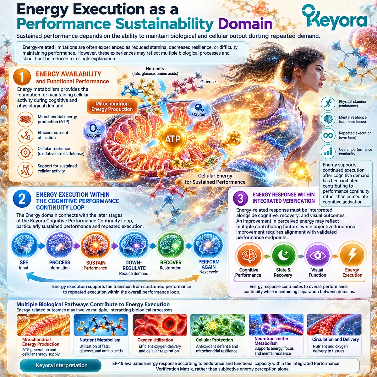 Cellular energy metabolism supports cognitive endurance and sustained performance under repeated demand, mapped by Keyora Cognitive Performance Continuity Loop Energy domain. Cellular energy metabolism supports cognitive endurance and sustained performance under repeated demand, mapped by Keyora Cognitive Performance Continuity Loop Energy domain.