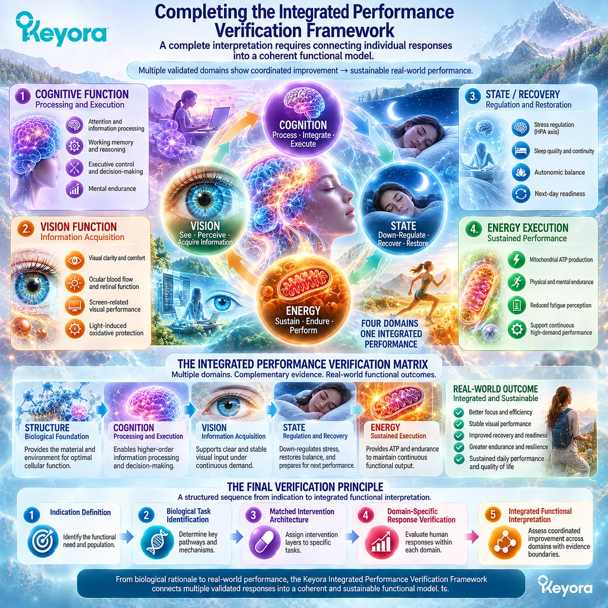Cognitive, recovery, visual, and energy responses integrate through validated human endpoints to complete the Keyora Integrated Performance Verification Matrix framework. Cognitive, recovery, visual, and energy responses integrate through validated human endpoints to complete the Keyora Integrated Performance Verification Matrix framework.