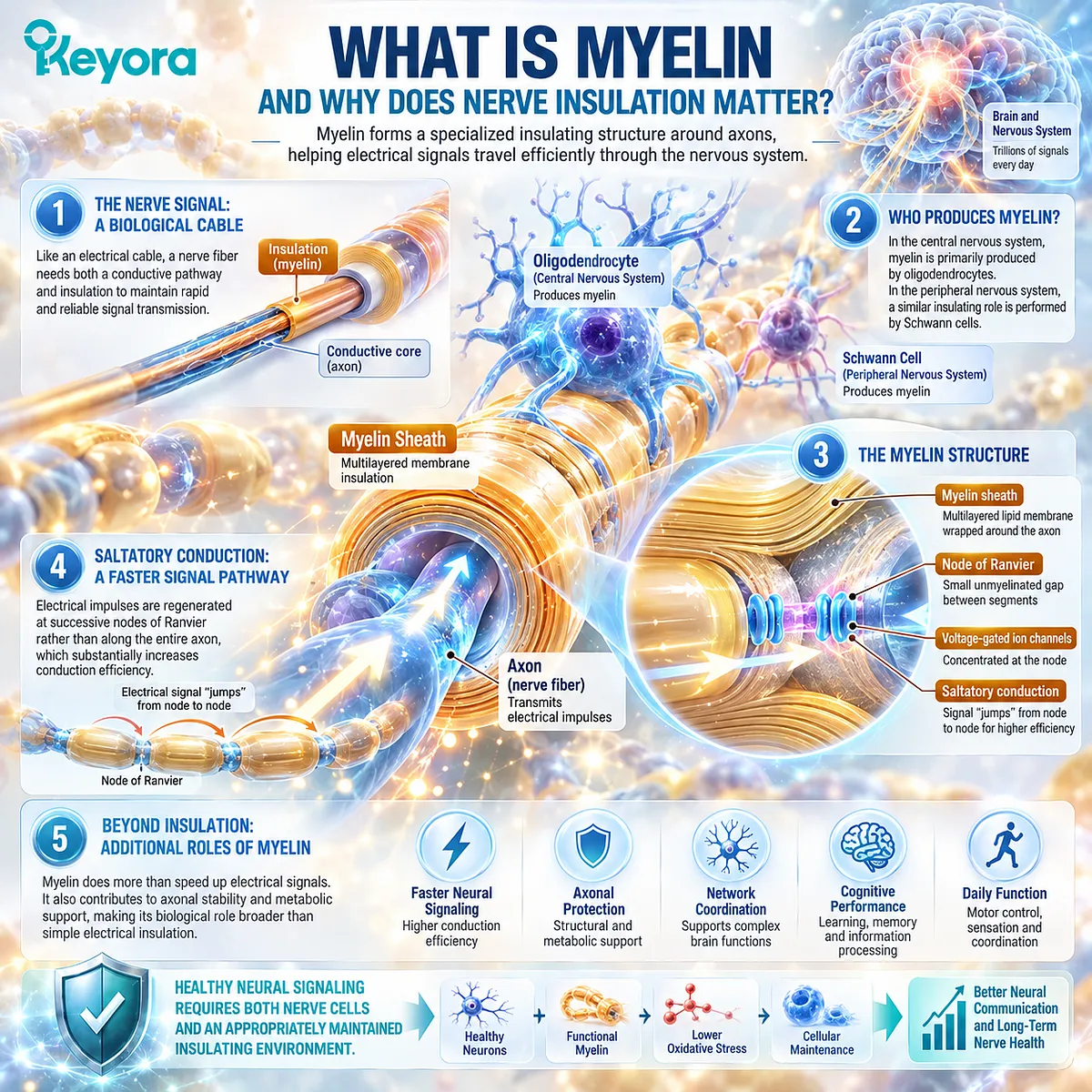 Myelin sheath insulation supports efficient nerve signaling through oligodendrocytes, nodes of Ranvier and saltatory conduction, framing neural resilience within the Keyora Neural Fortress. Myelin sheath insulation supports efficient nerve signaling through oligodendrocytes, nodes of Ranvier and saltatory conduction, framing neural resilience within the Keyora Neural Fortress.
