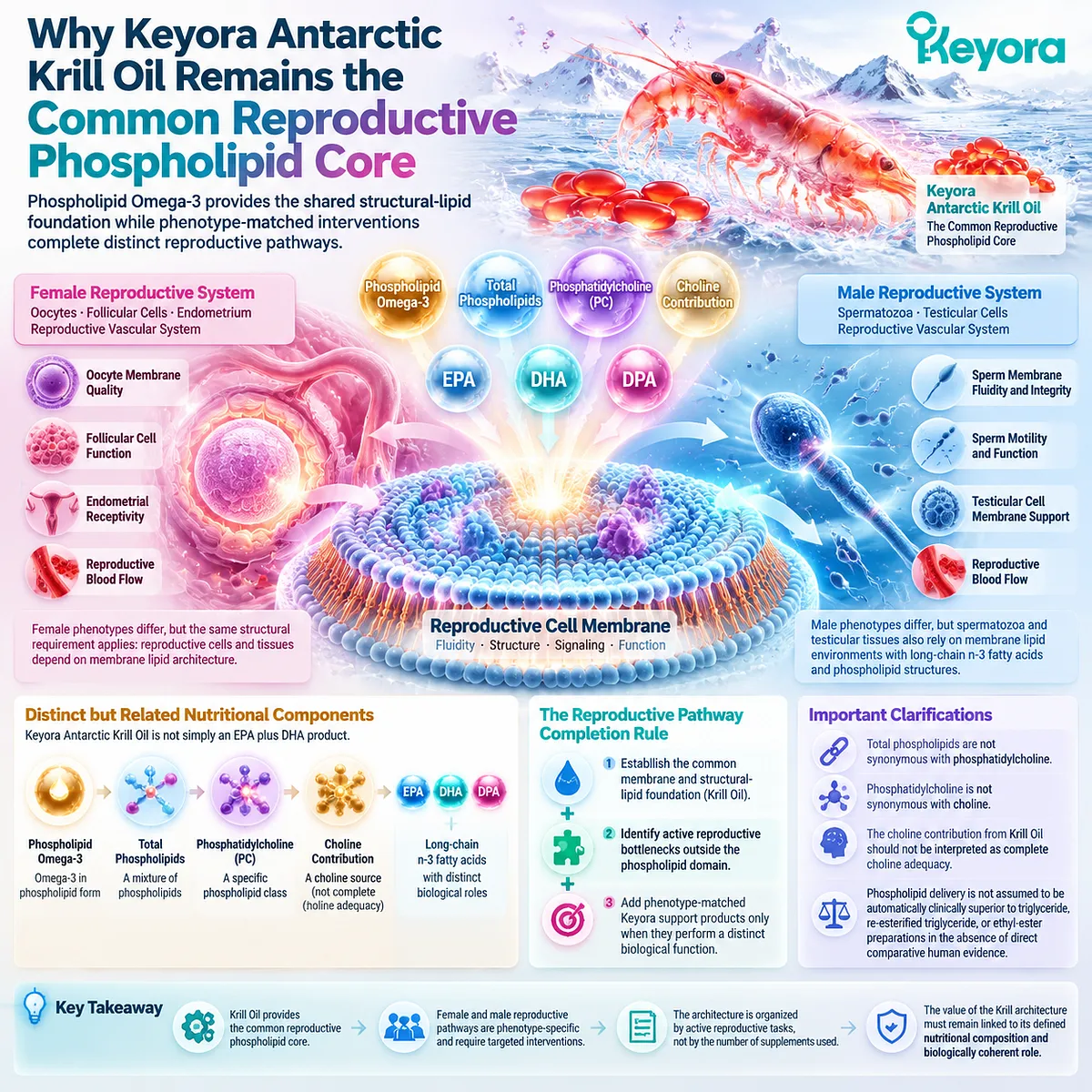 Reproductive nutrition with Antarctic Krill Oil phospholipid omega-3, phosphatidylcholine, EPA DHA DPA membrane support and Keyora Reproductive Pathway Completion Rule. Reproductive nutrition with Antarctic Krill Oil phospholipid omega-3, phosphatidylcholine, EPA DHA DPA membrane support and Keyora Reproductive Pathway Completion Rule.